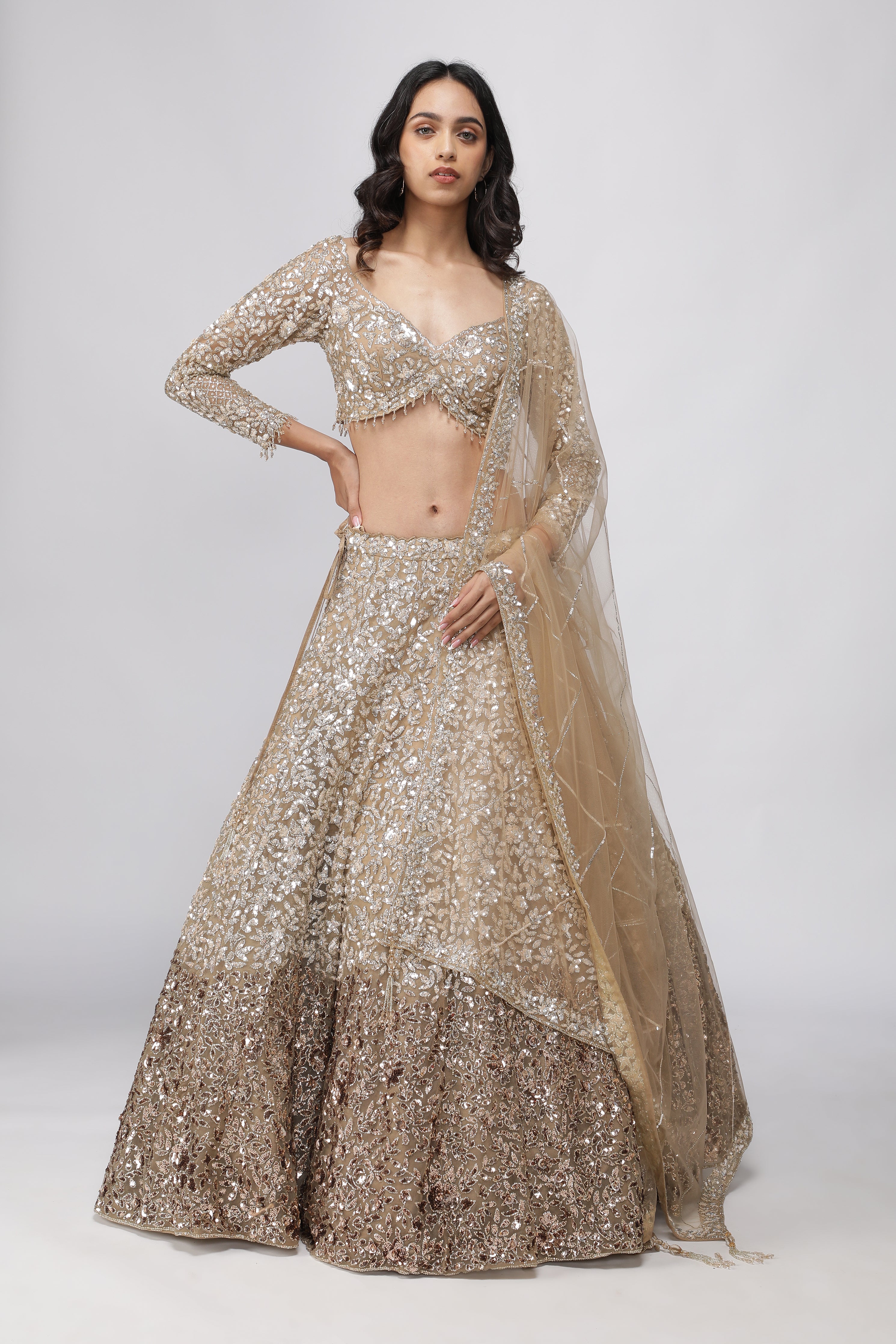 Dark Gold Net Lehenga Set