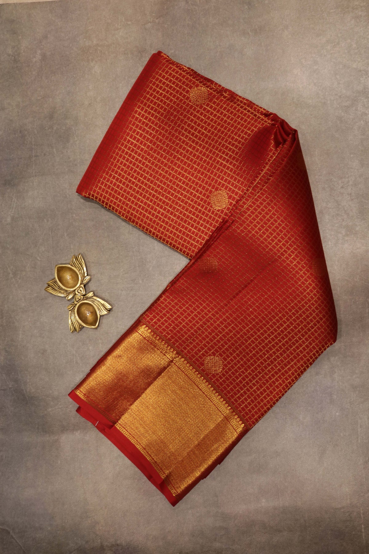 Red Kanchivaram Silk Checked Zari Saree