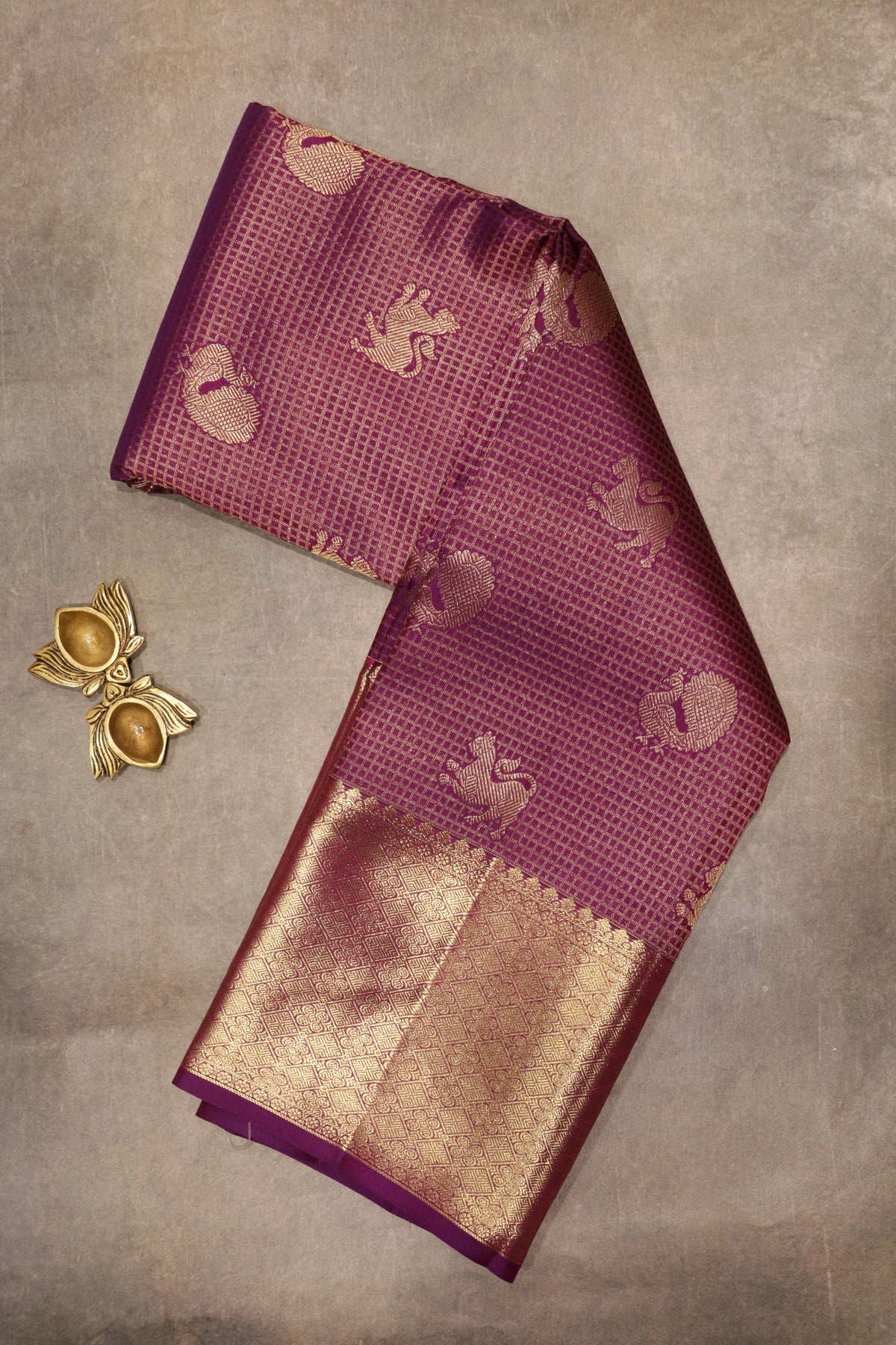Violet Kanchivaram Silk Peacock Butti Saree