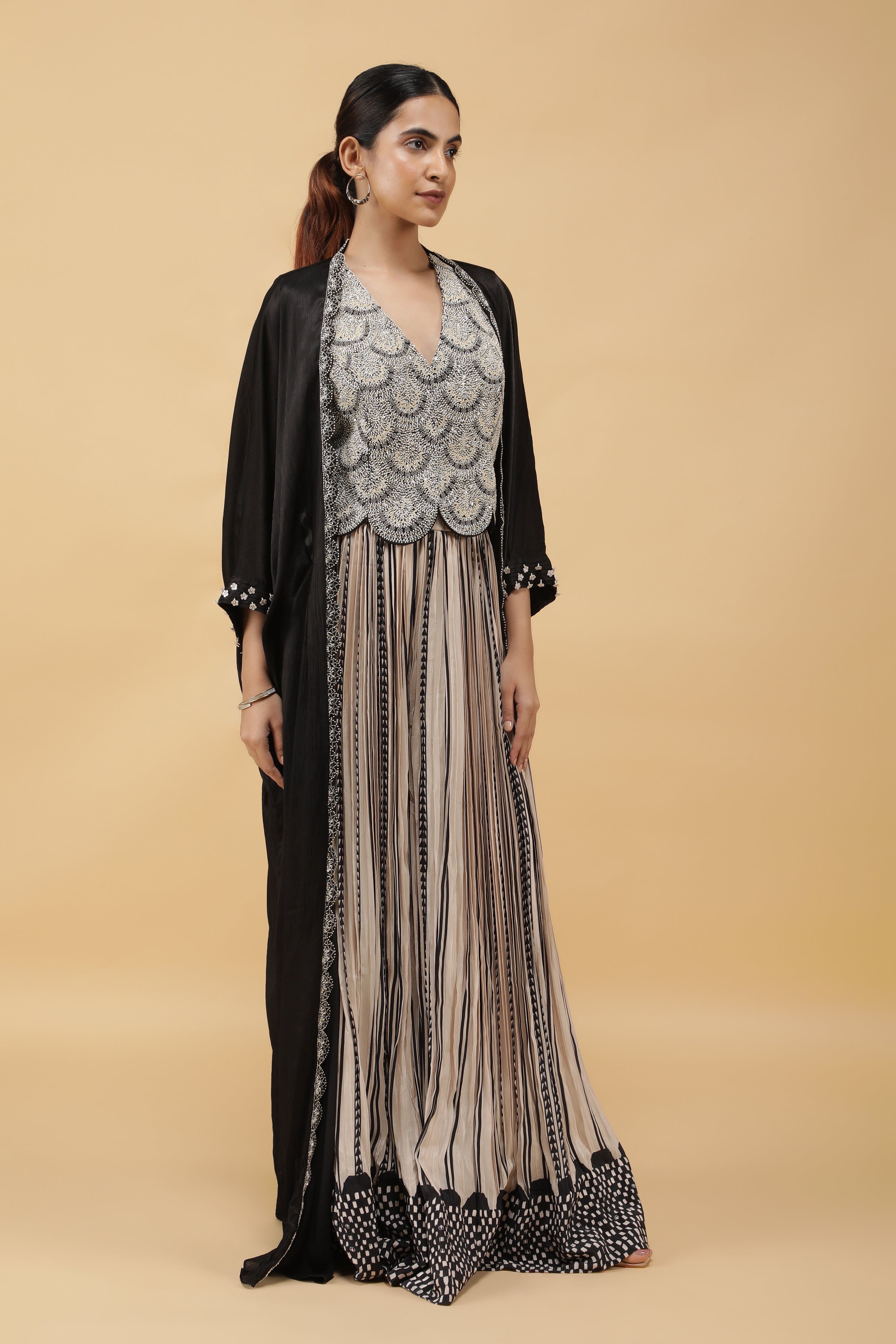 Monochrome Printed Crepe Indowestern Set