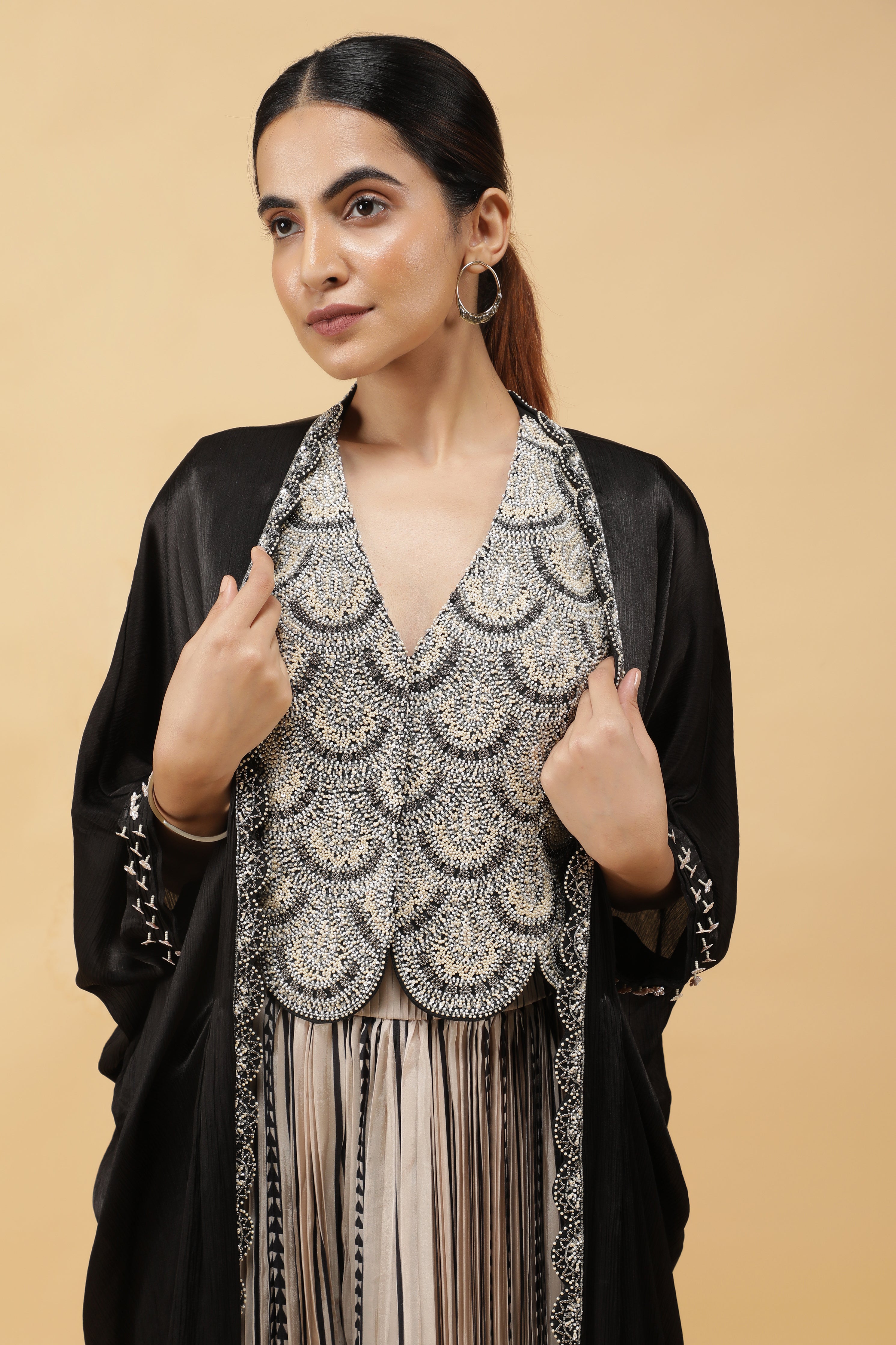 Monochrome Printed Crepe Indowestern Set