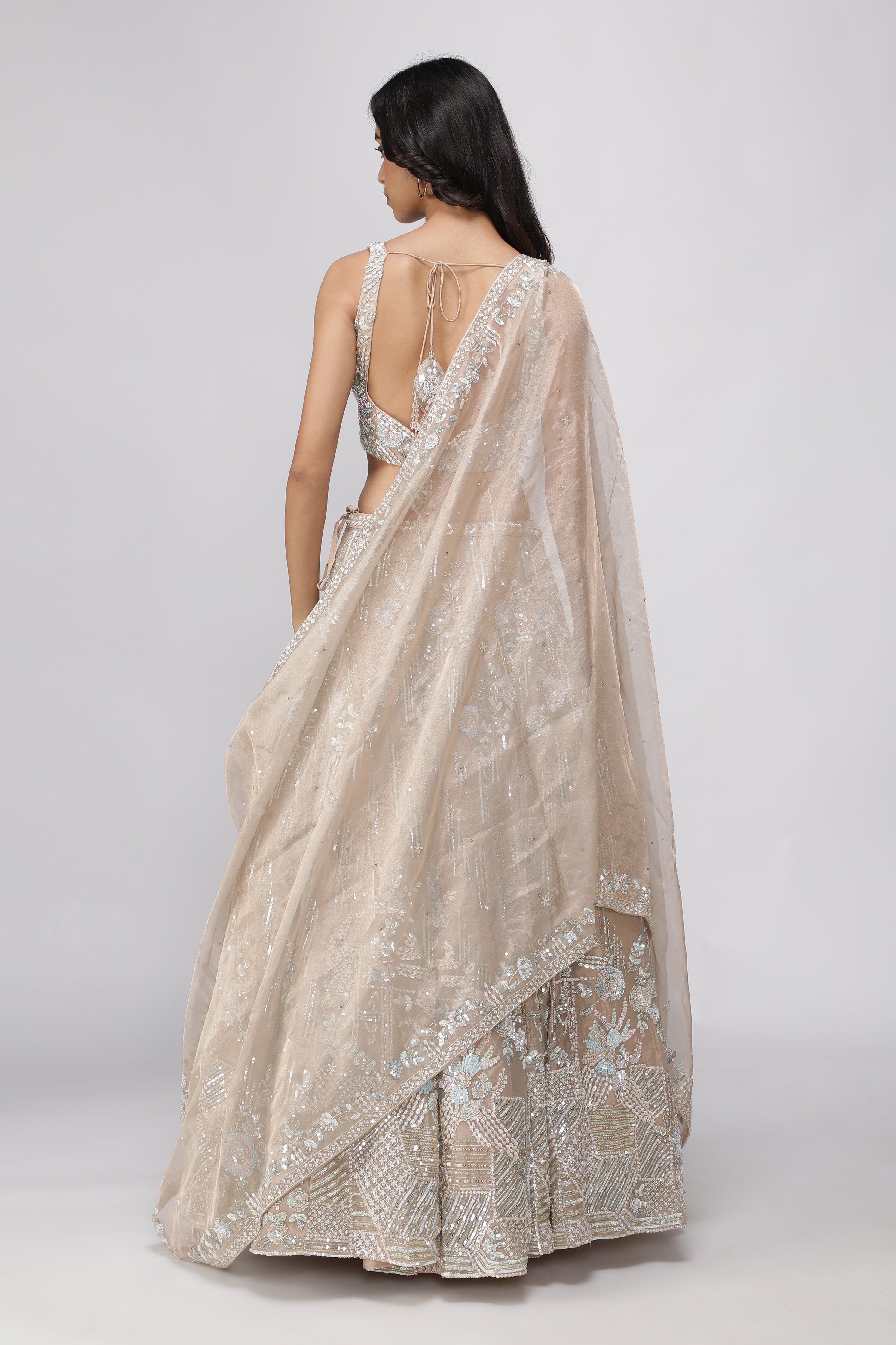 Peach Tissue Organza Lehenga Set