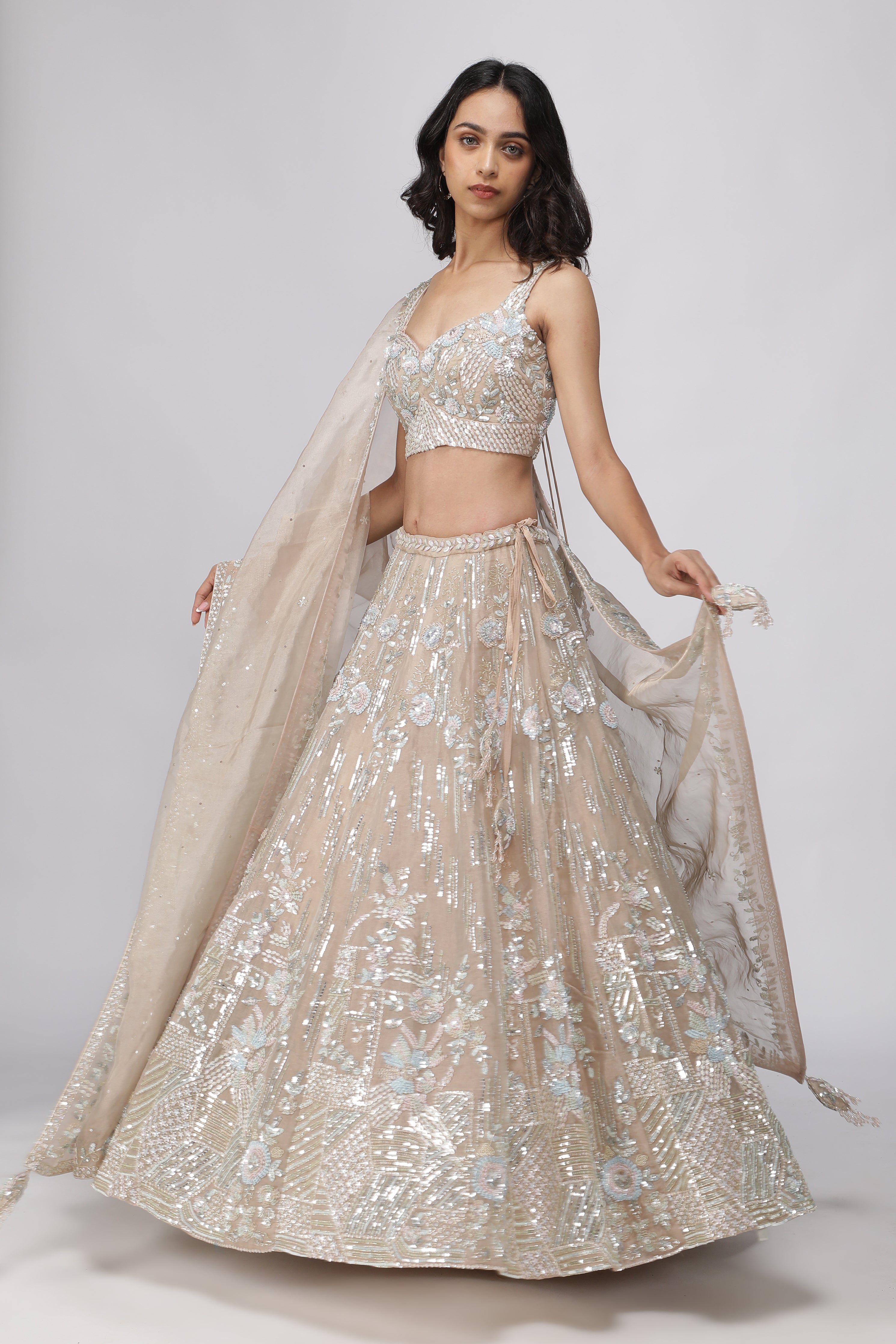 Peach Tissue Organza Lehenga Set