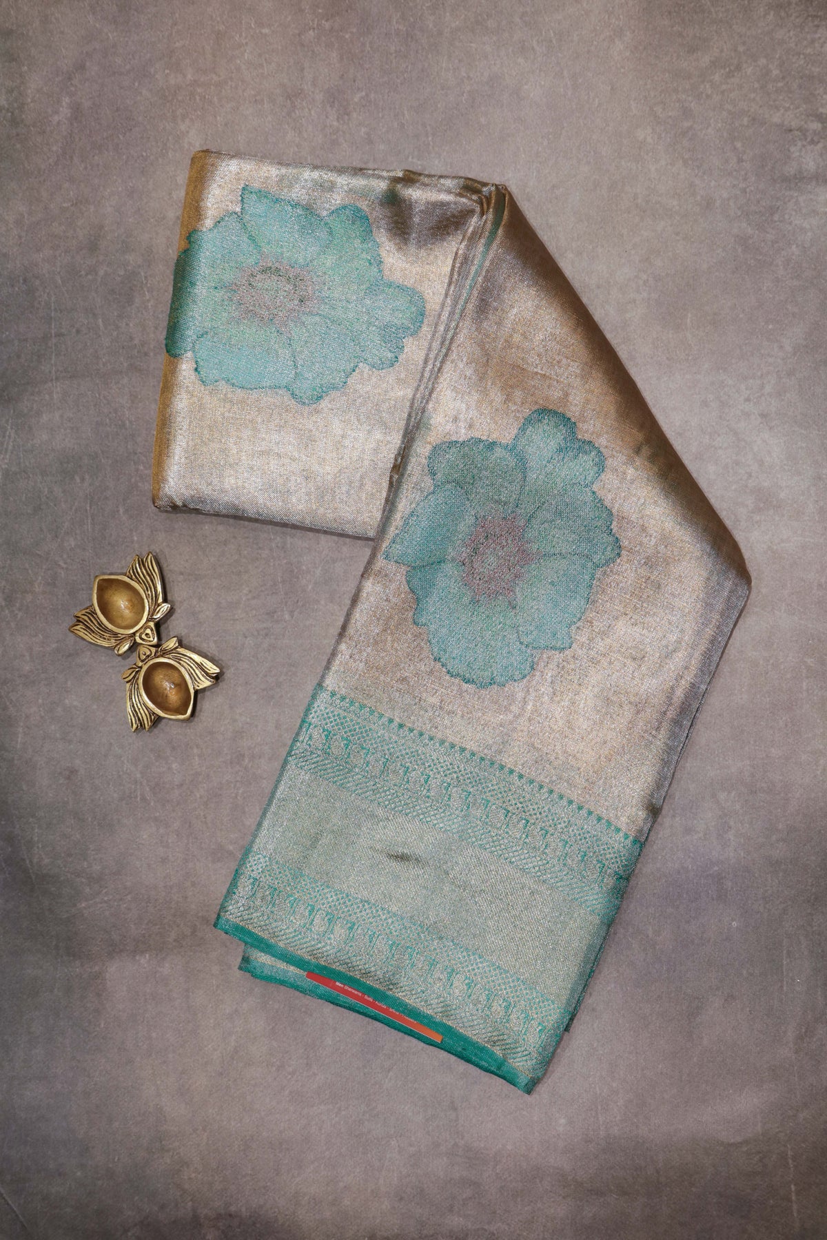 Silver Tissue Silk Saree with Aqua Floral Weaving