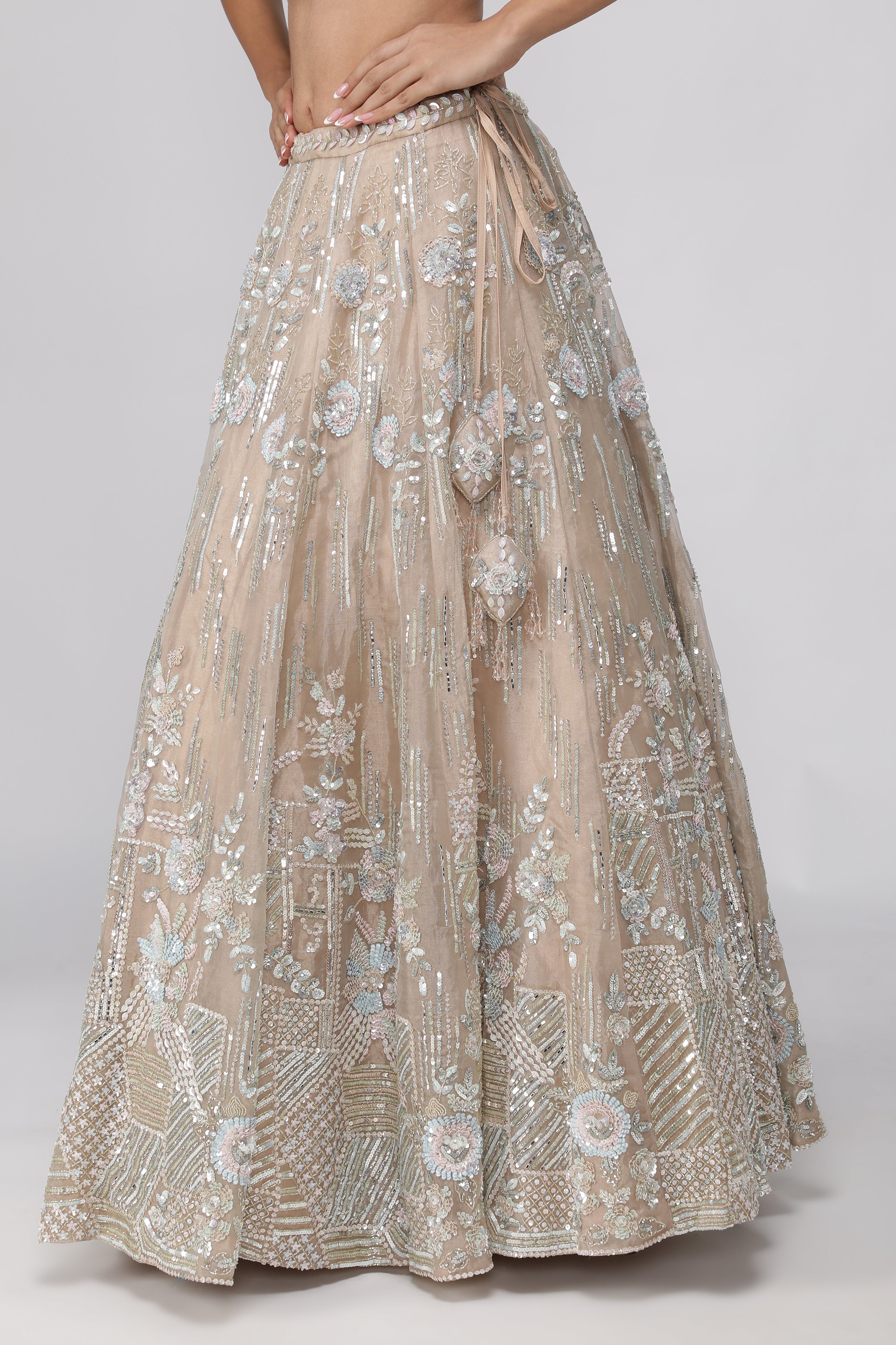 Peach Tissue Organza Lehenga Set