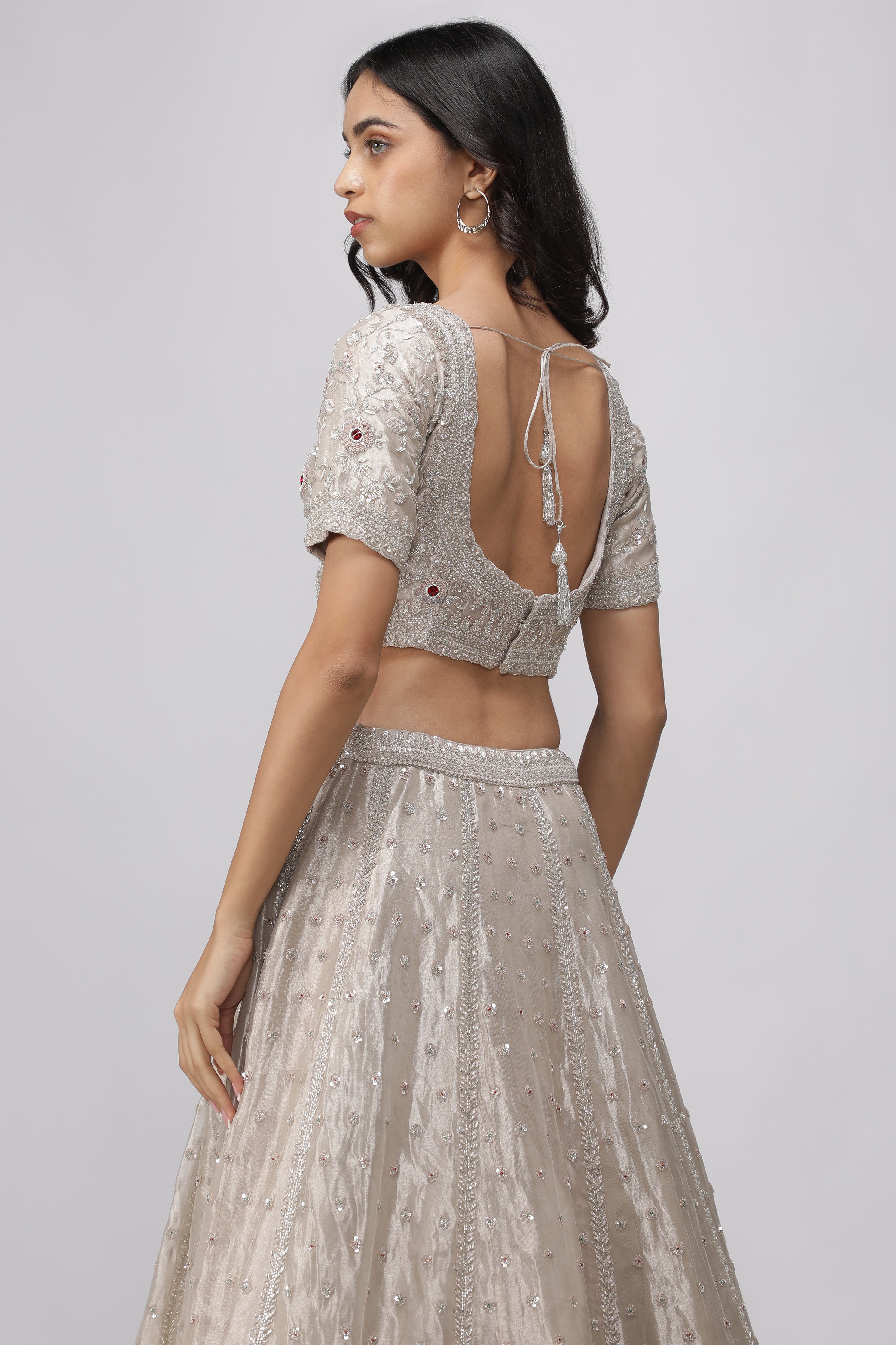 Silver Tissue Organza Lehenga Set