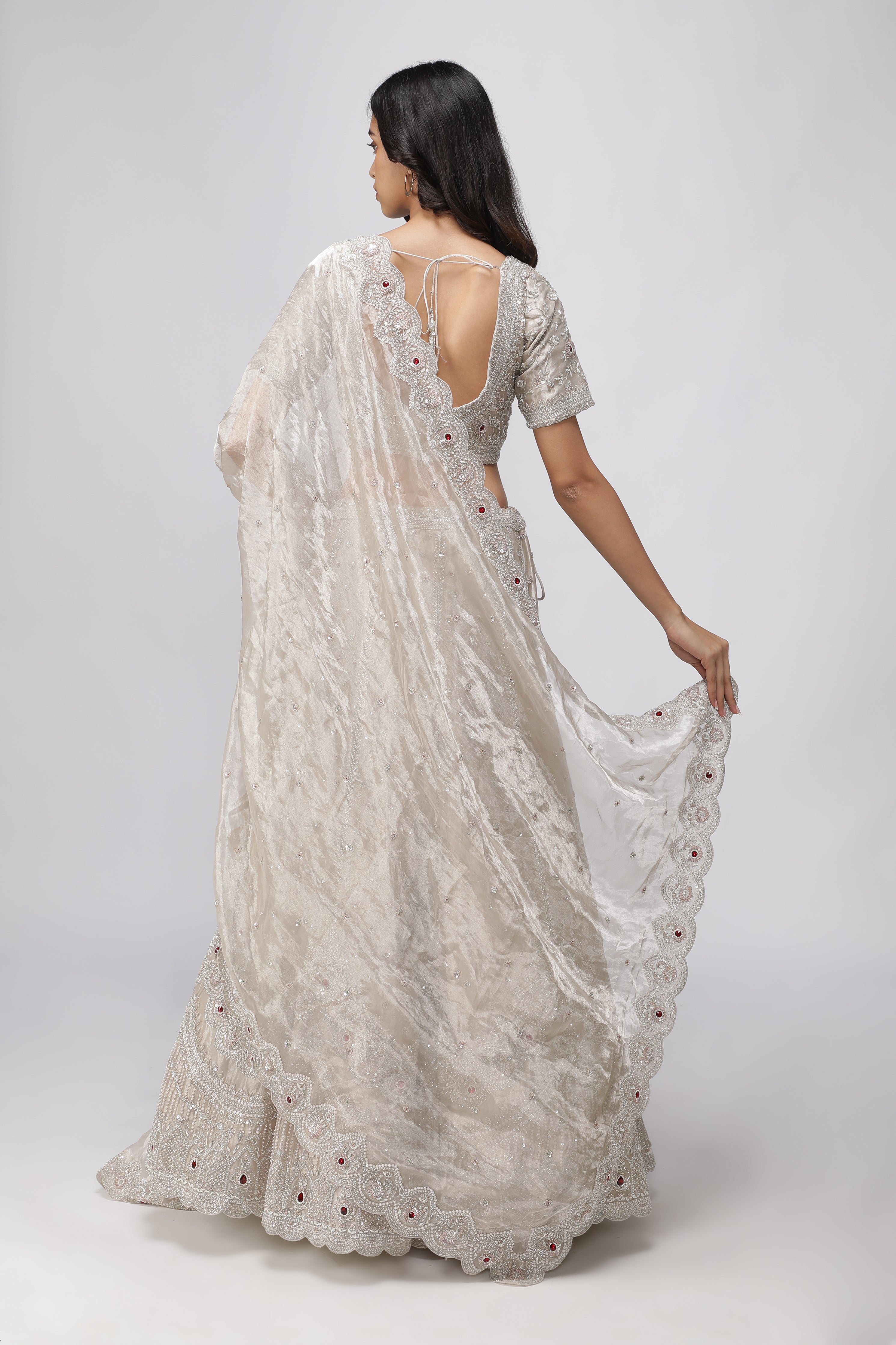 Silver Tissue Organza Lehenga Set