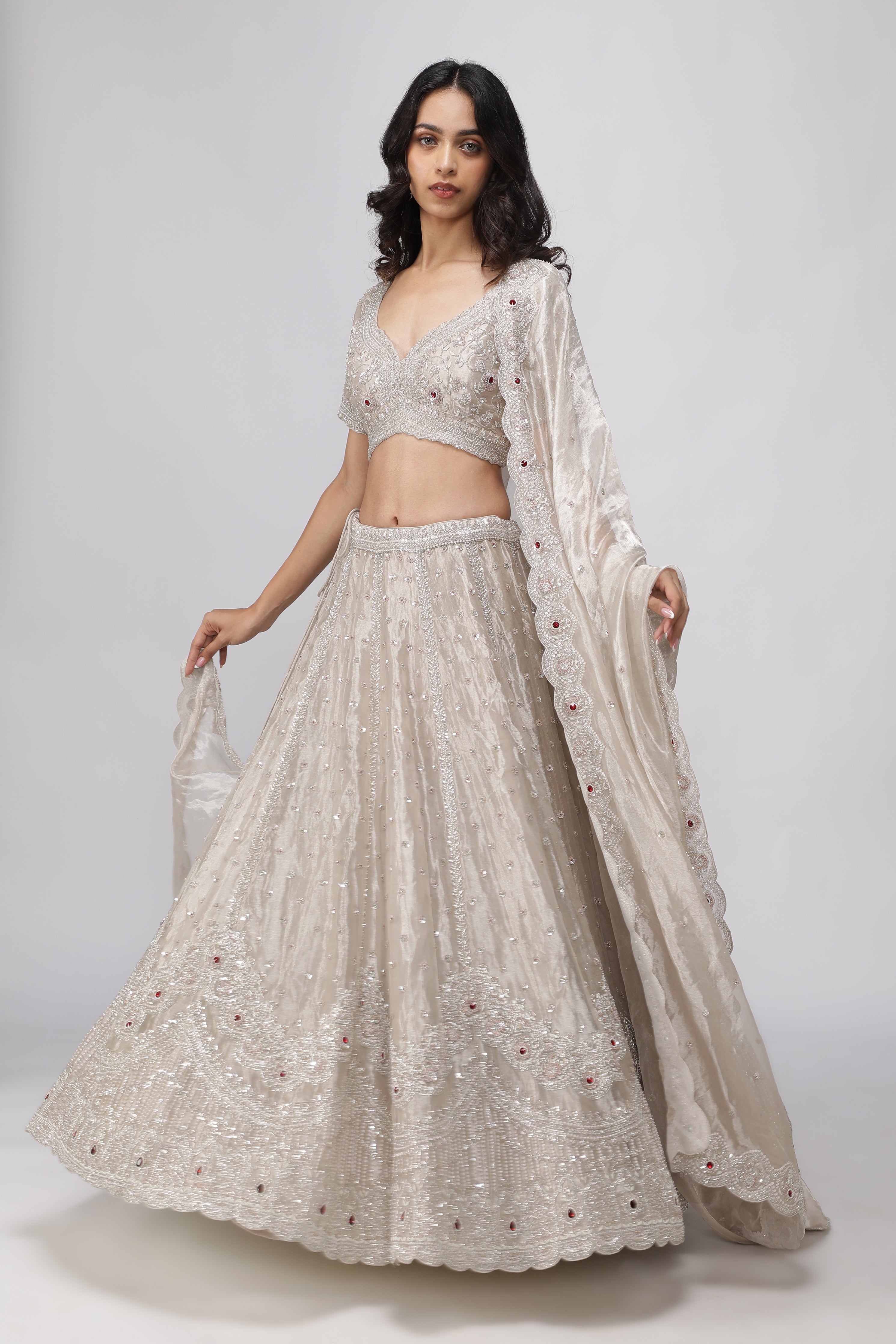 Silver Tissue Organza Lehenga Set