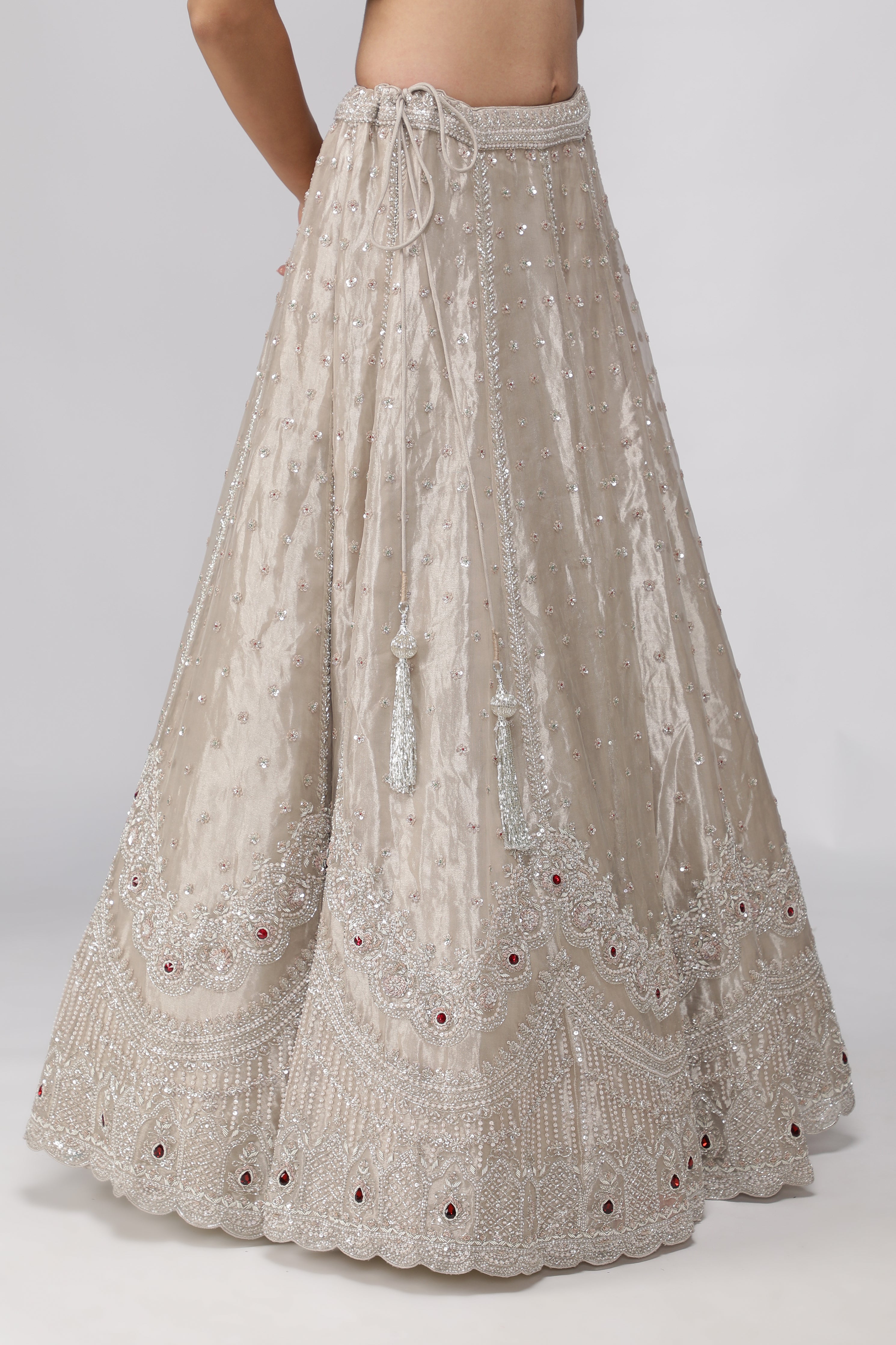 Silver Tissue Organza Lehenga Set