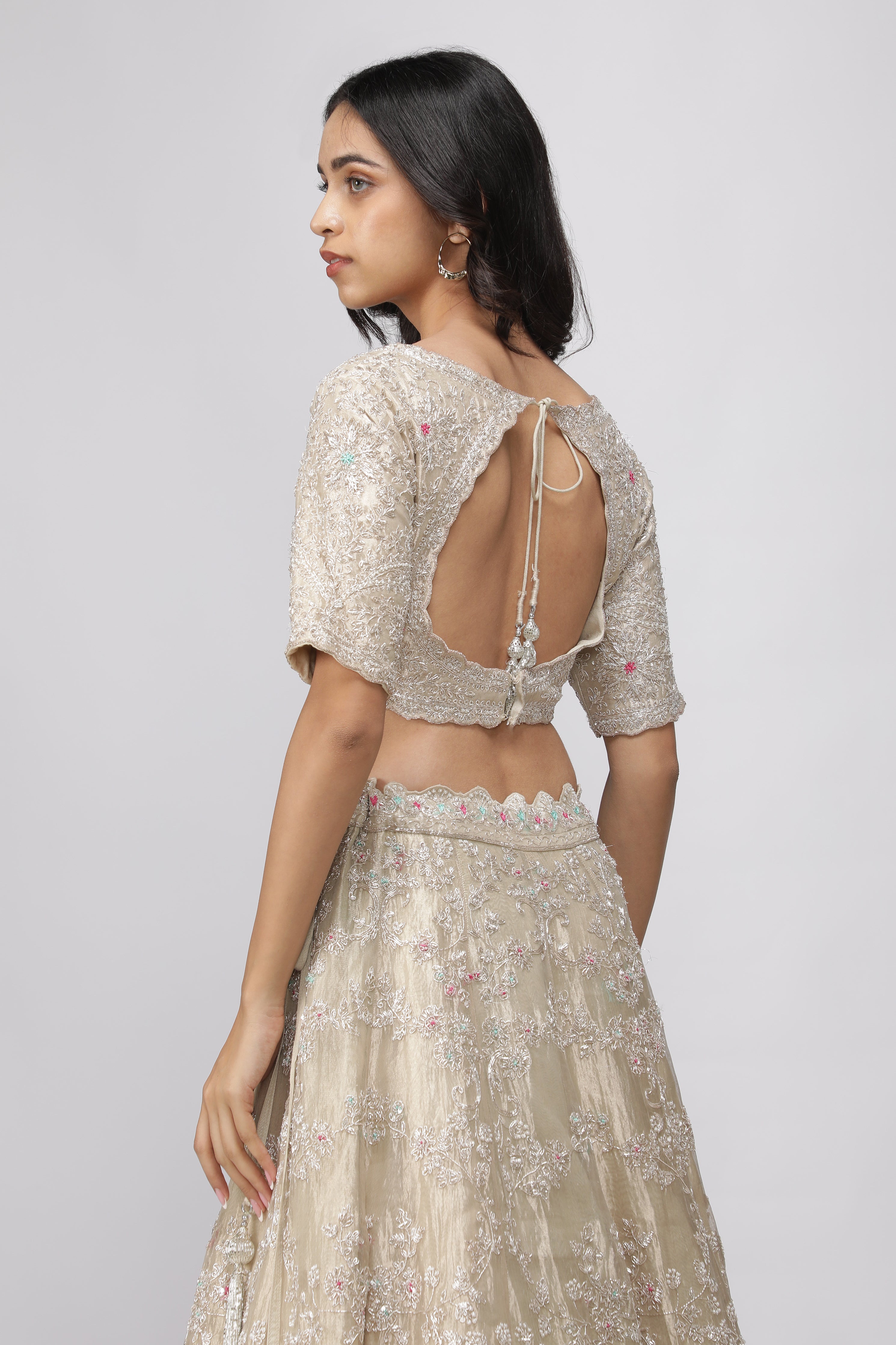 Gold Tissue Organza Embroidered Lehenga Set