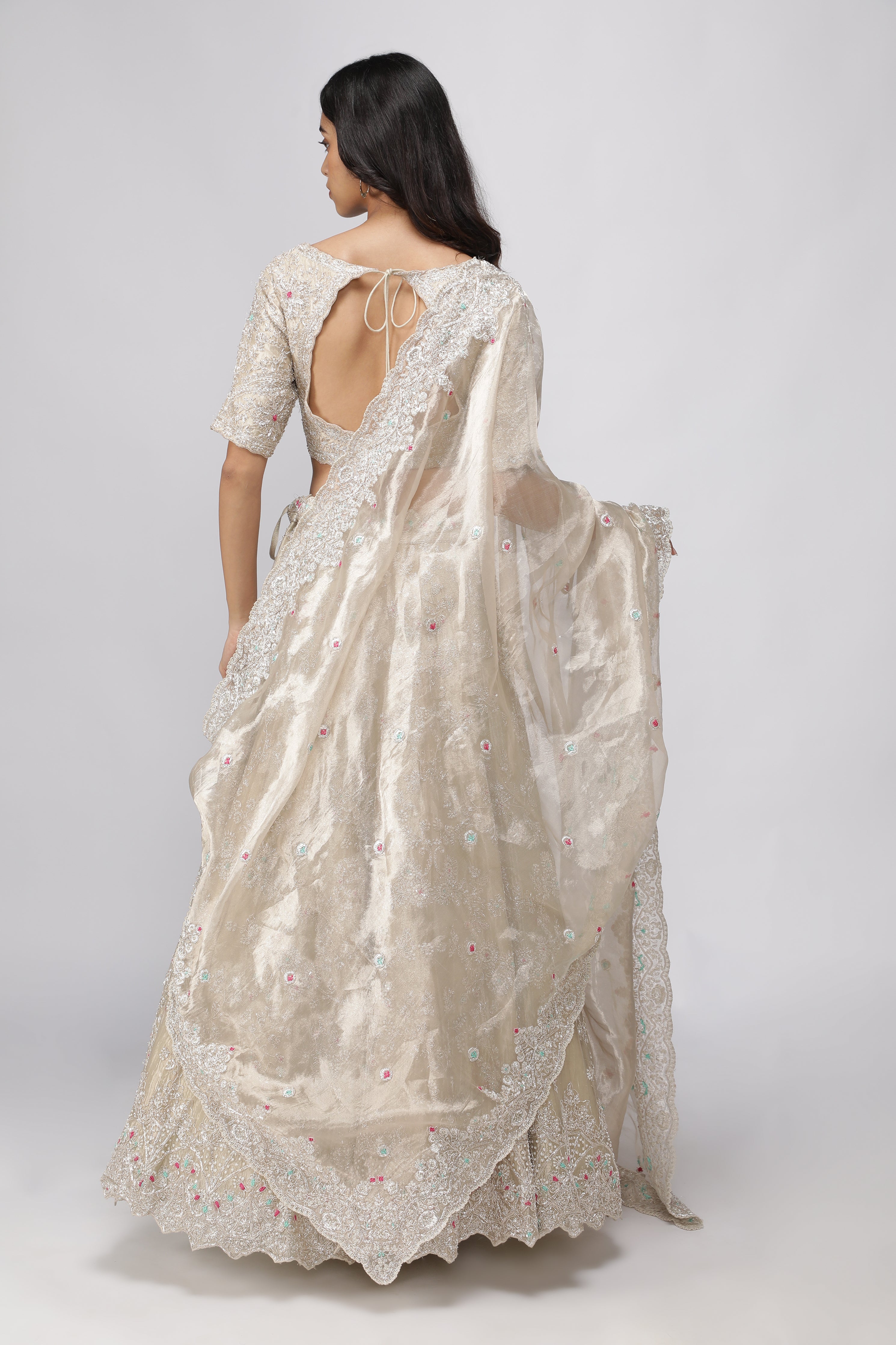 Gold Tissue Organza Embroidered Lehenga Set