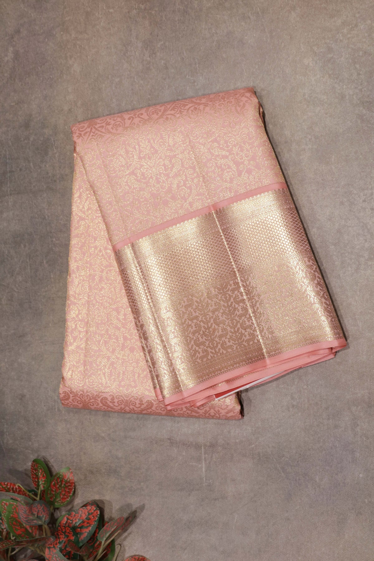 Baby Pink Kanchivaram Silk Saree with Zari Weaving