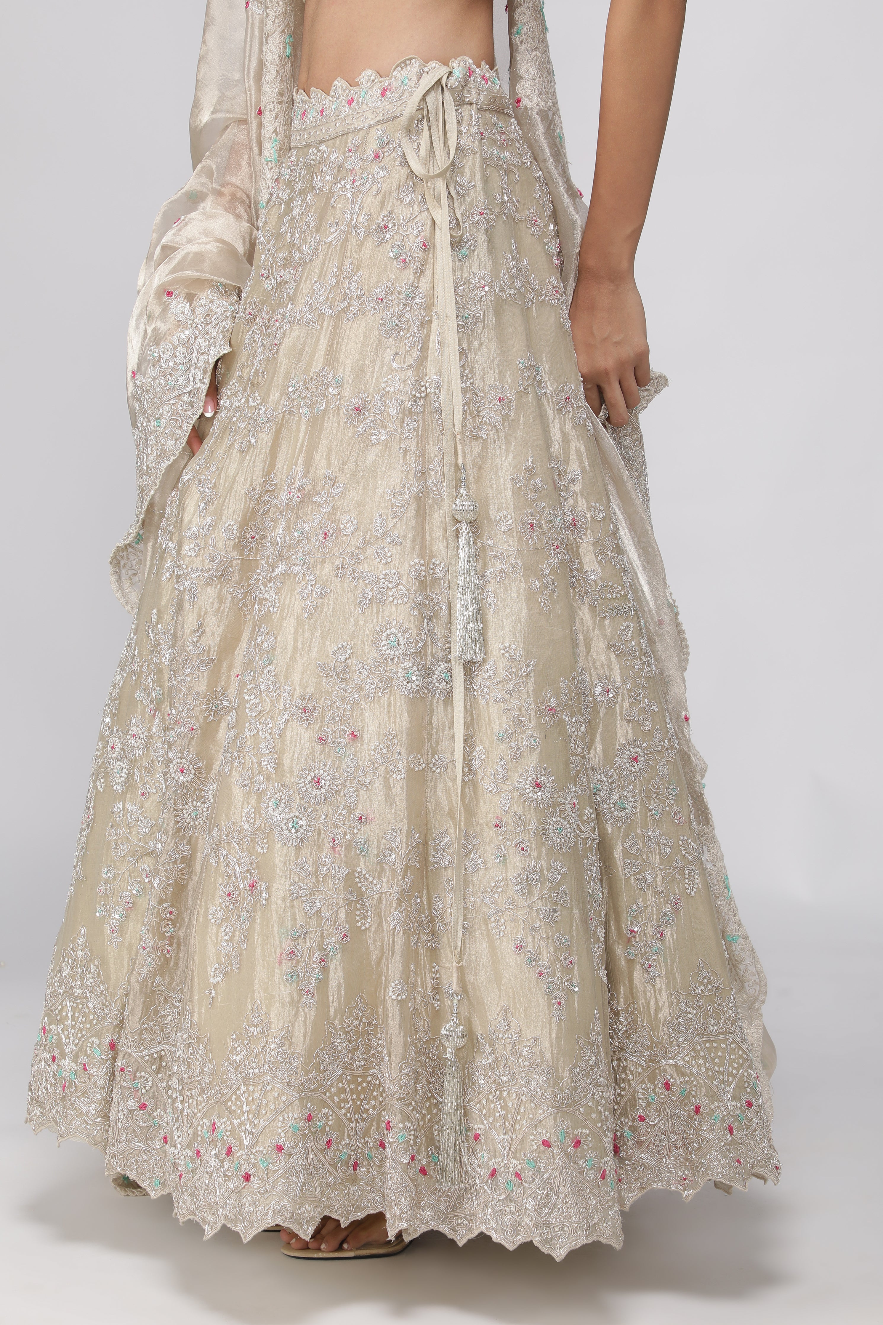 Gold Tissue Organza Embroidered Lehenga Set