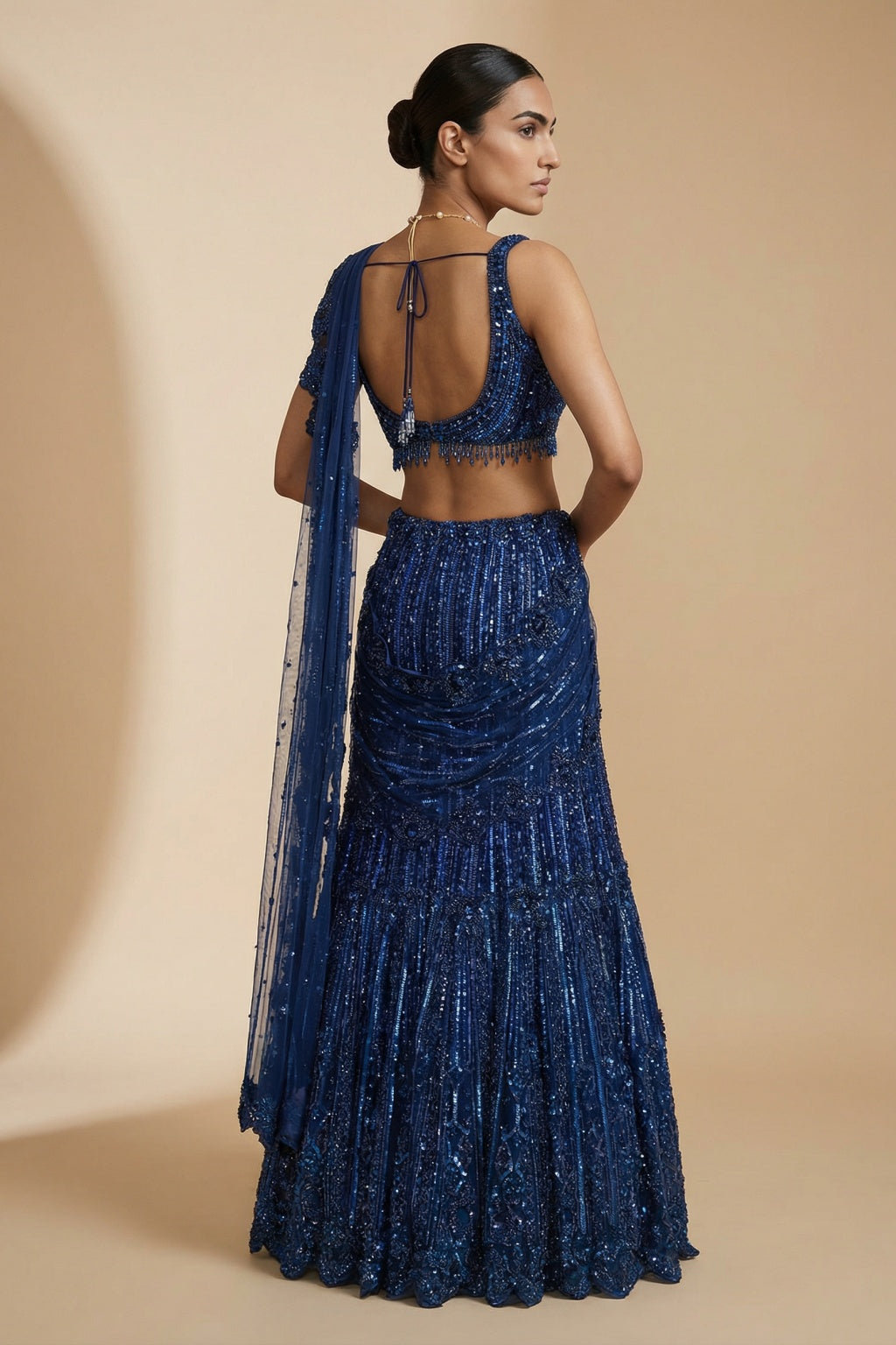 Blue Net Mermaid Lehenga set - Mokshaa