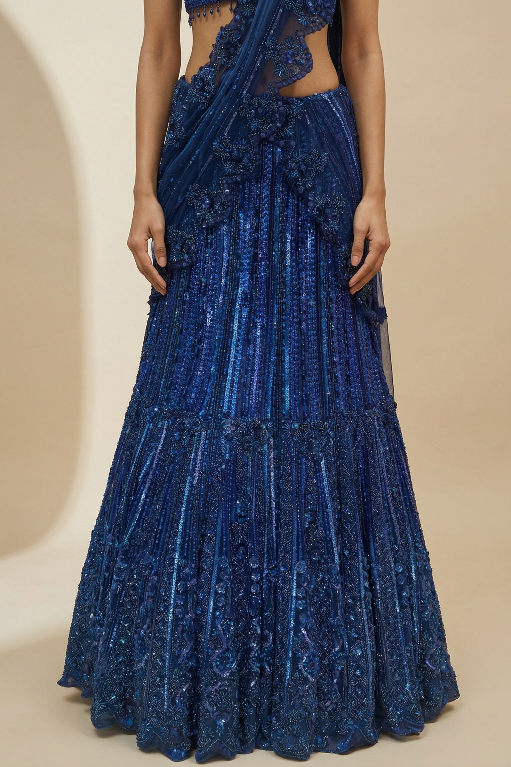 Blue Net Mermaid Lehenga set - Mokshaa