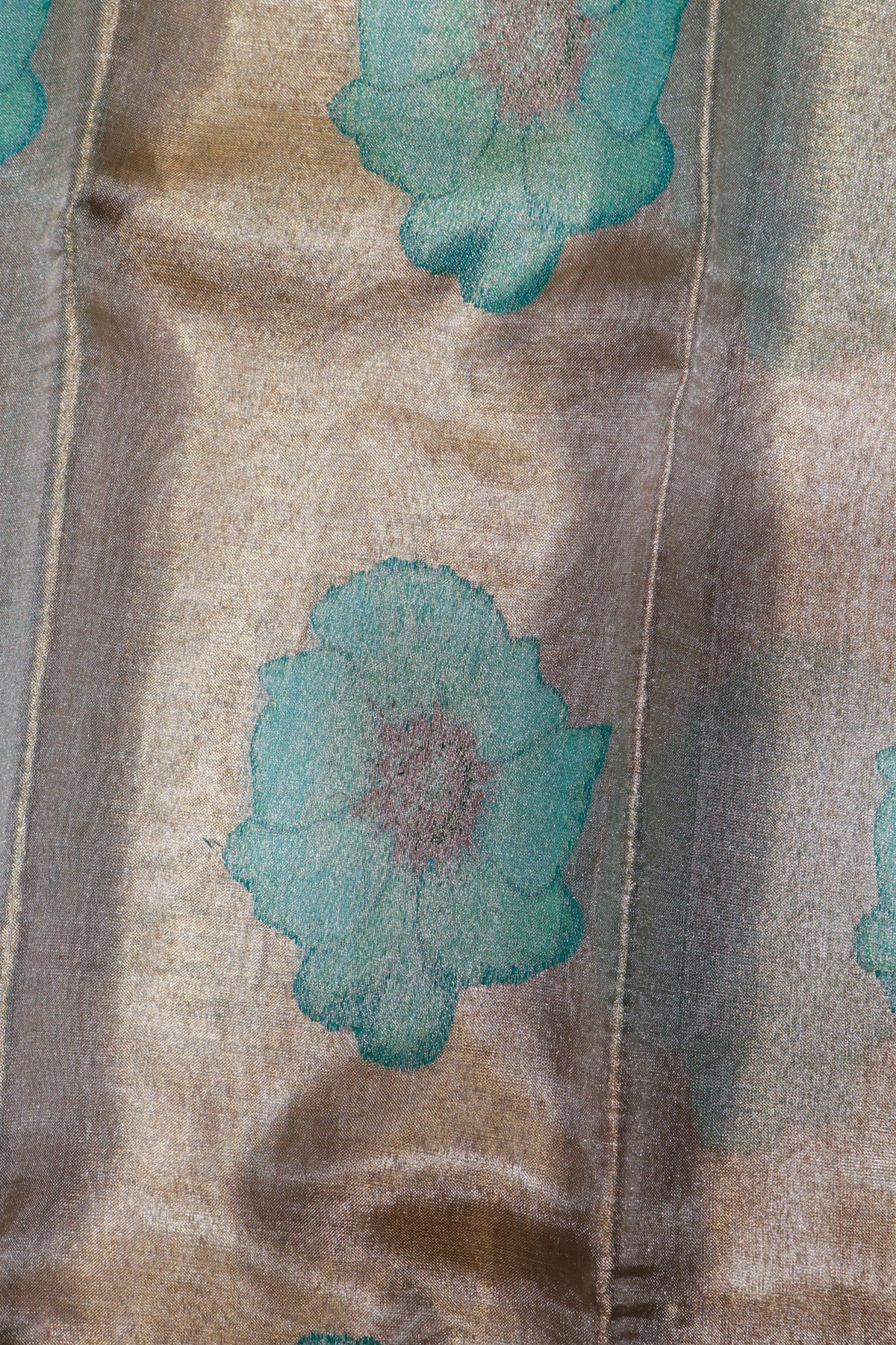 Silver Tissue Silk Saree with Aqua Floral Weaving