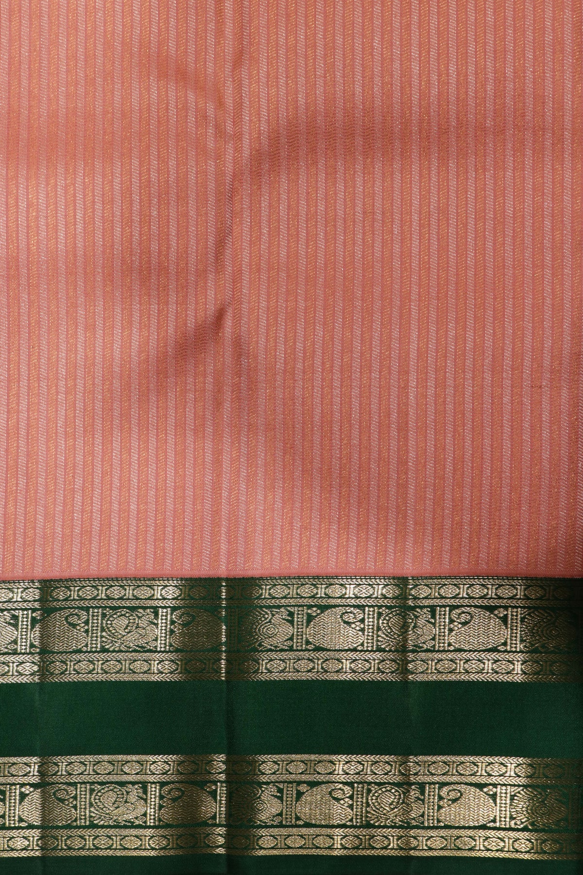 Peach Kanchivaram Silk Rettapettah Border Saree