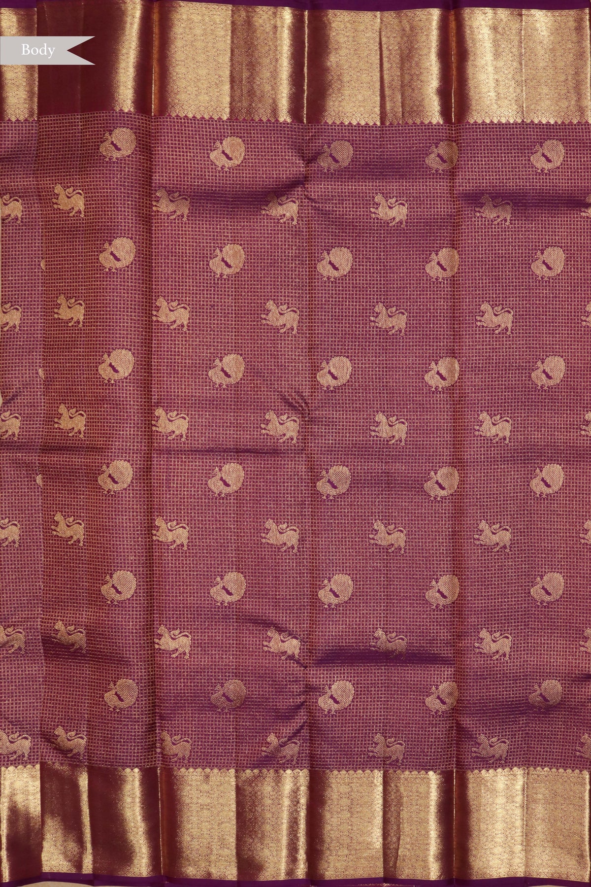 Violet Kanchivaram Silk Peacock Butti Saree