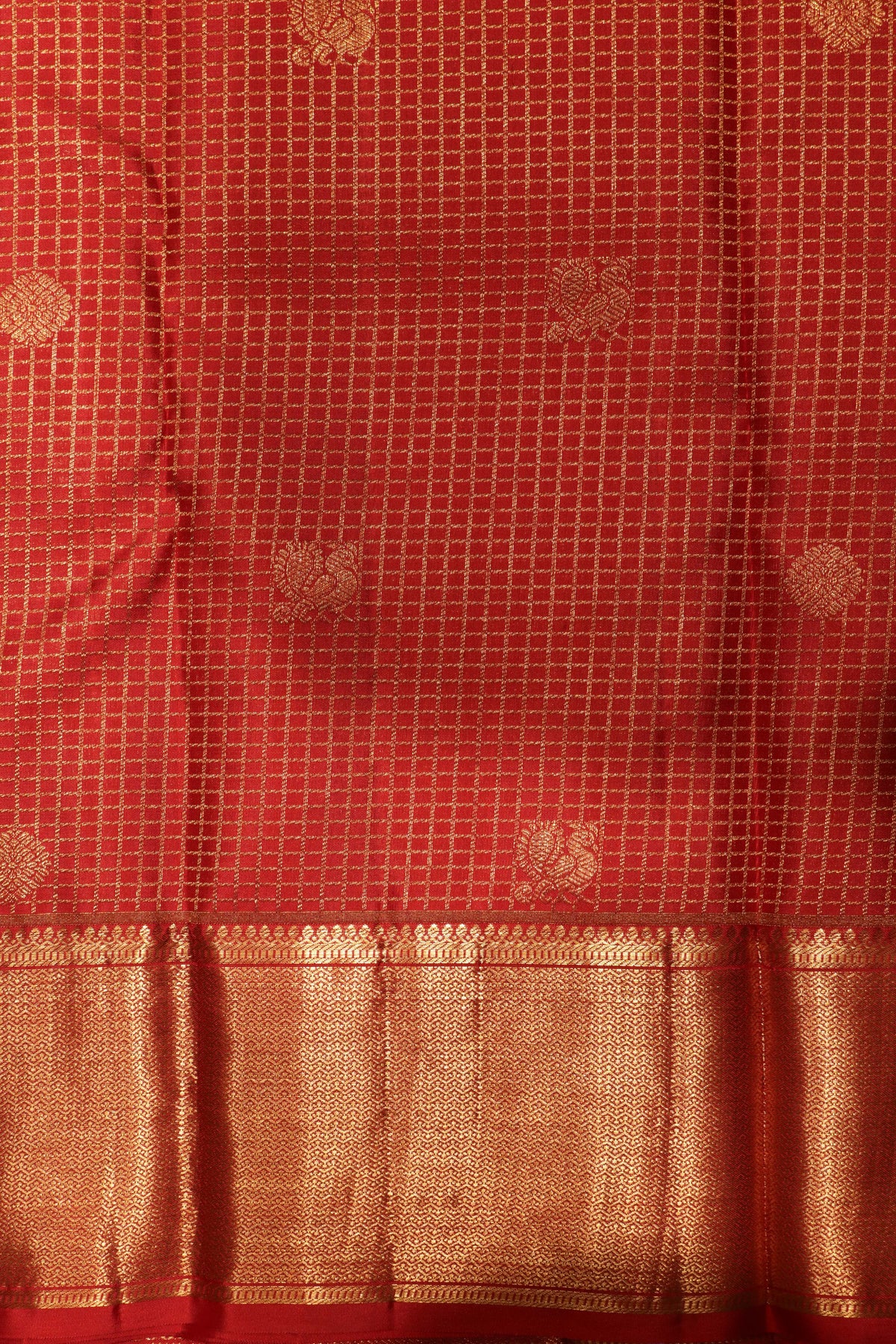 Red Kanchivaram Silk Checked Zari Saree