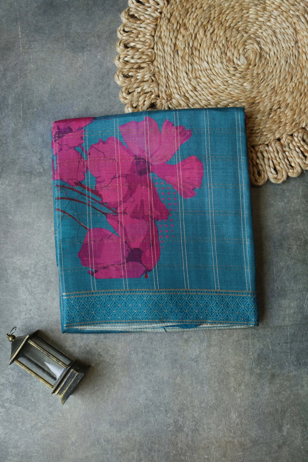 Teal Blue Soft Tussar Silk Saree - Mokshaa