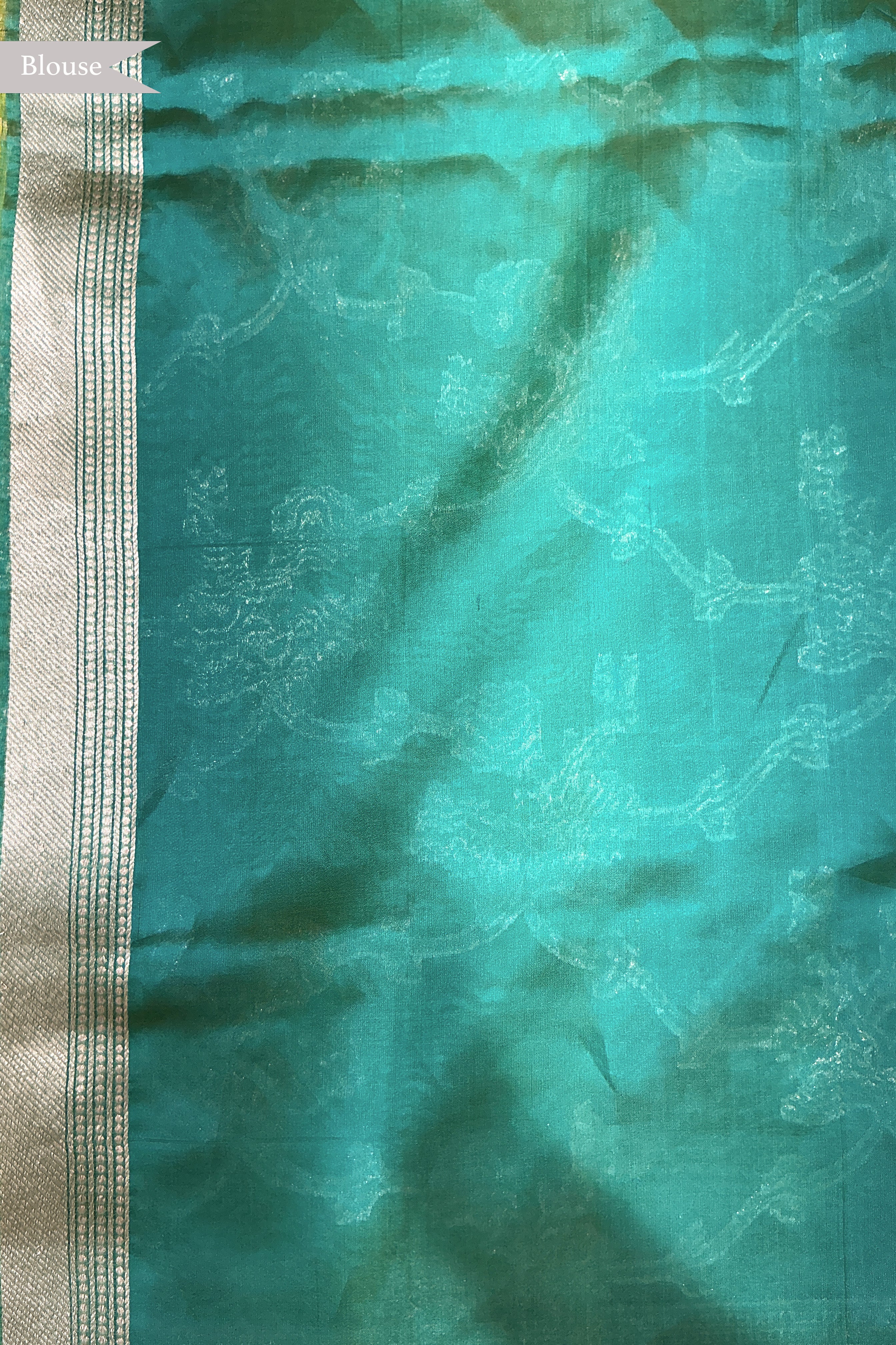 Blue and Green Chanderi Silk Saree