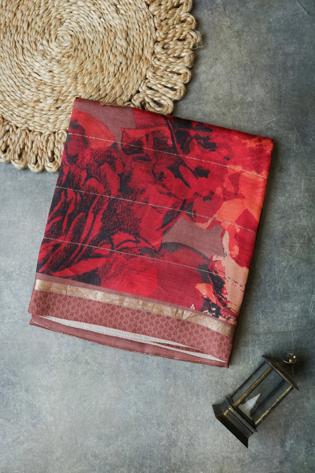 Rust Red Soft Tussar Silk Saree - Mokshaa