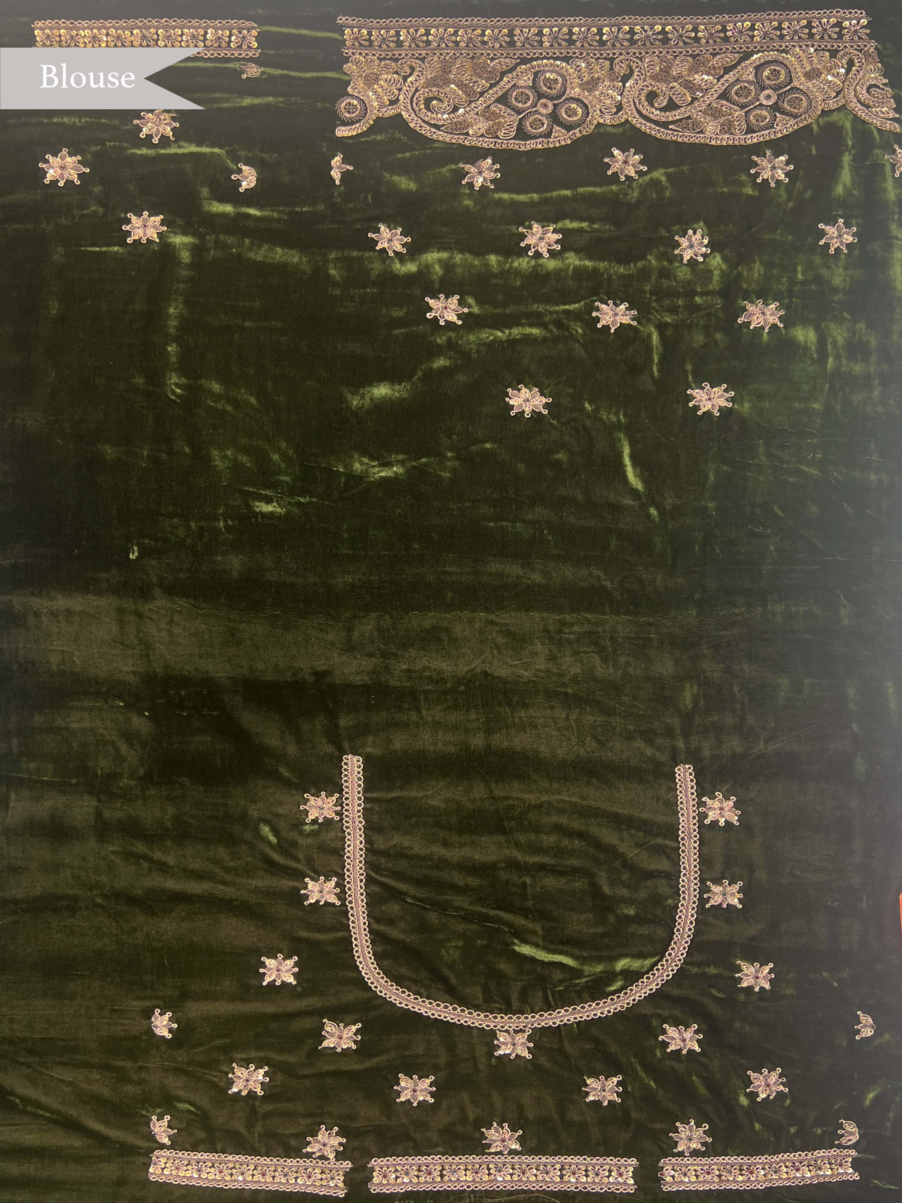 Green Velvet Saree with Jardhosi Border - Mokshaa