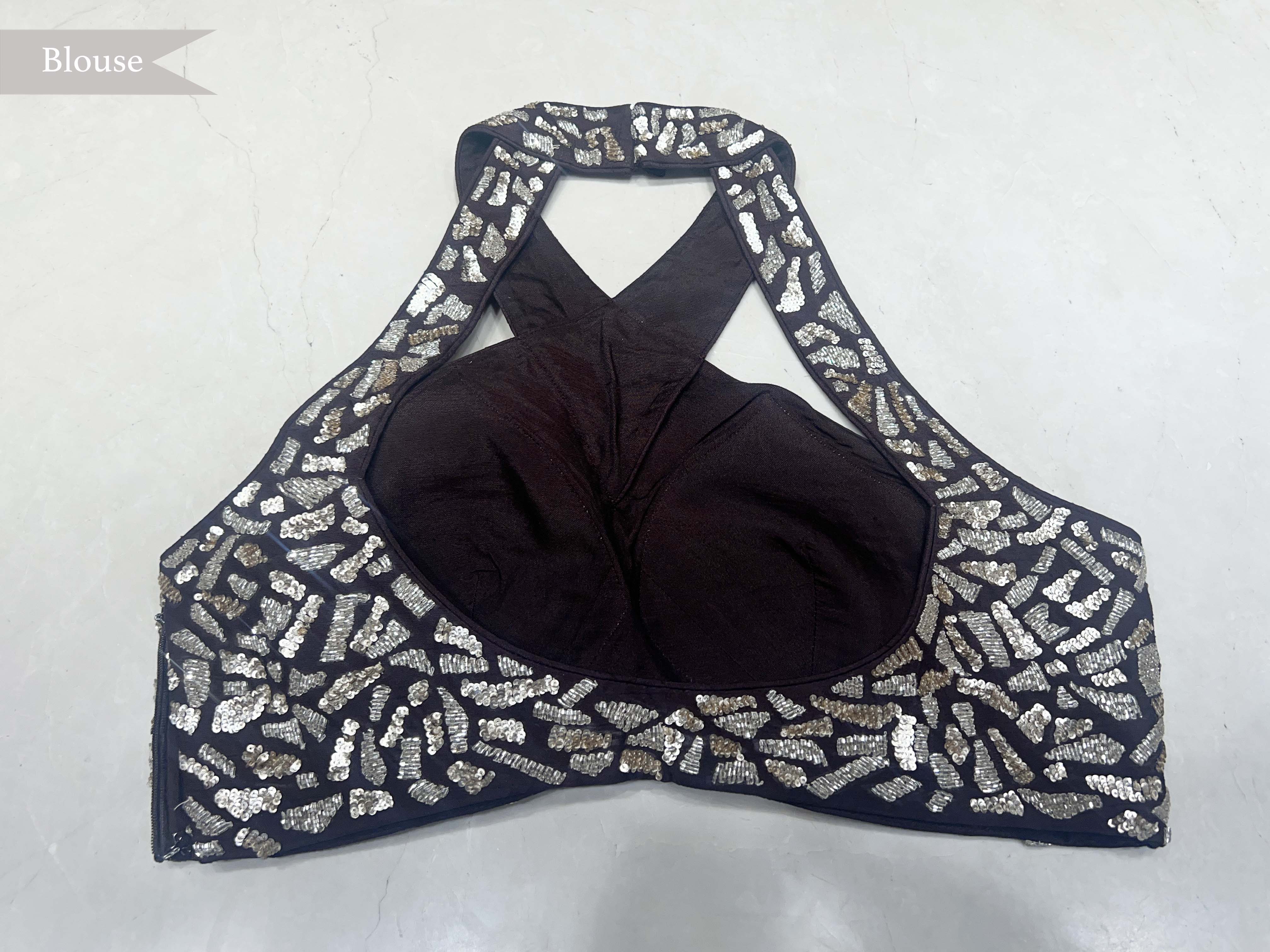 Coffee Brown Georgette Saree with Sequin Border