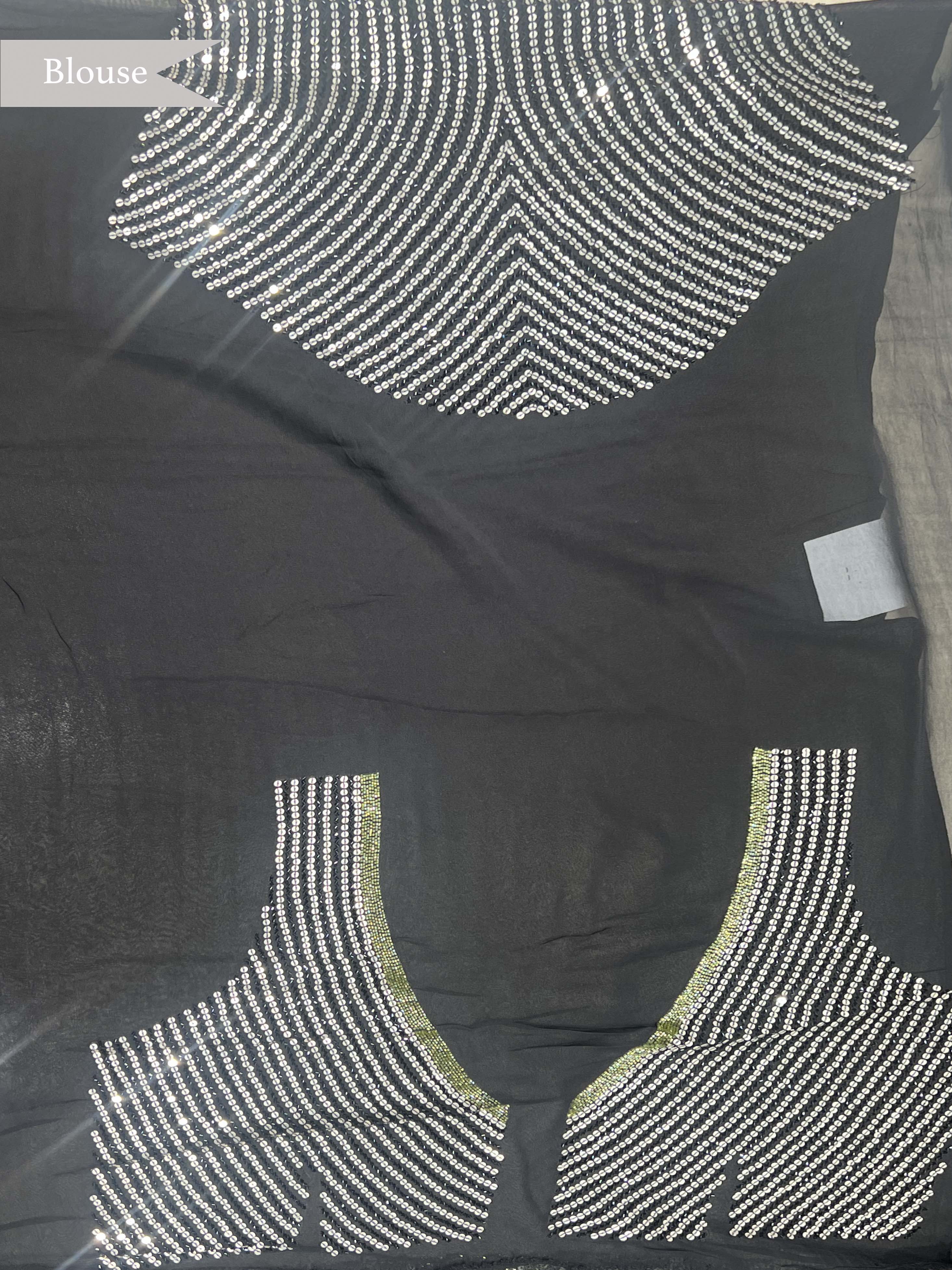 Midnight Black Georgette Saree with All-Over Sequin Work - Mokshaa