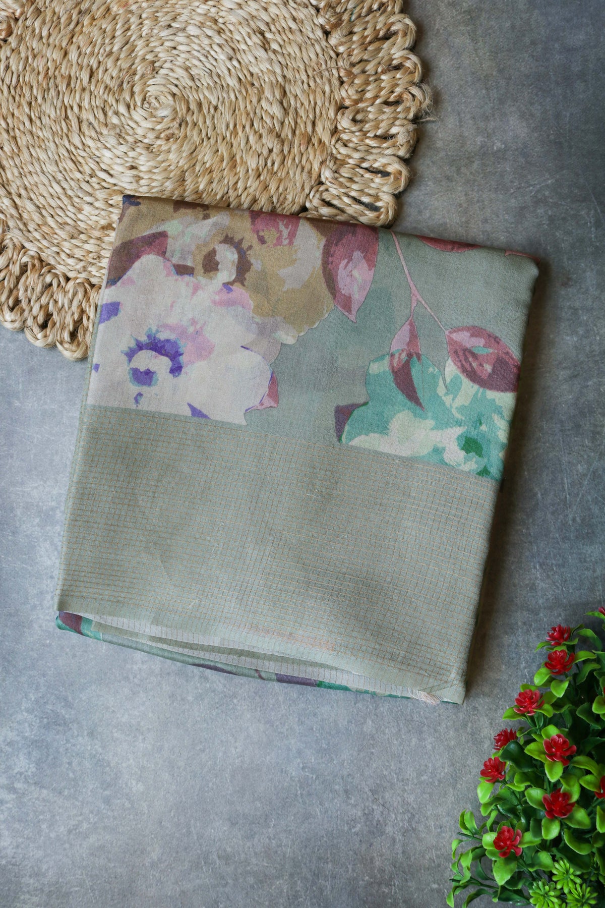 Sage Green Soft Tussar Silk Saree - Mokshaa