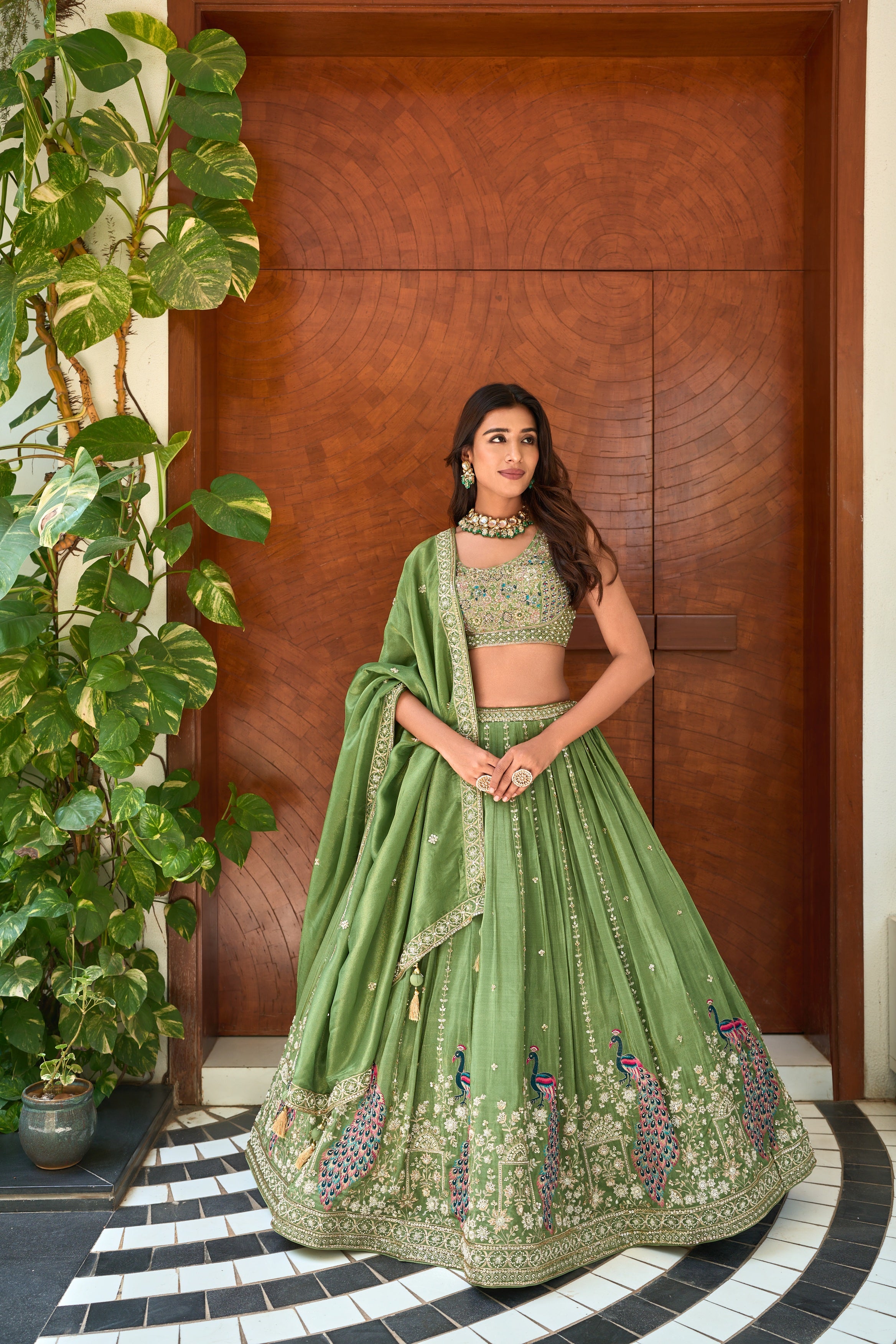 Enchanted Peacock Tissue Embroidered Lehenga Set
