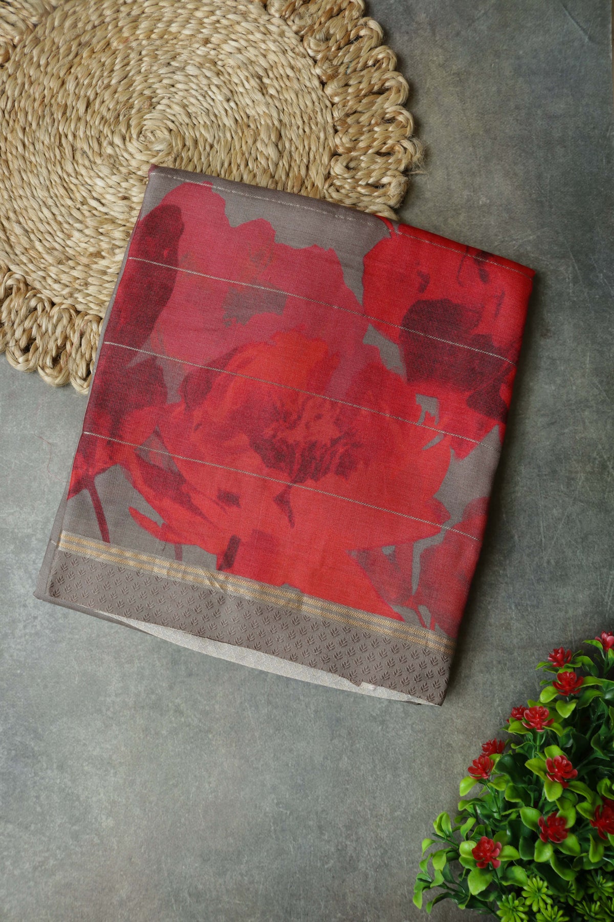Taupe Brown Soft Tussar Silk Saree - Mokshaa