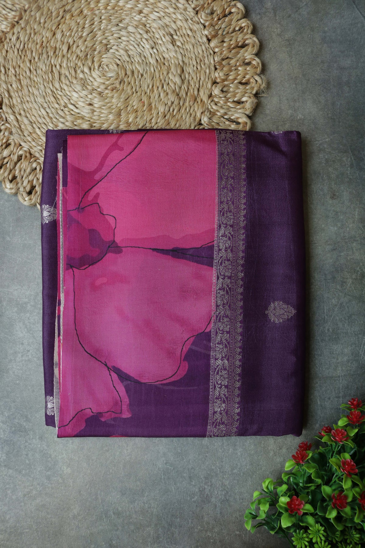 Deep Plum Tussar Silk Saree
