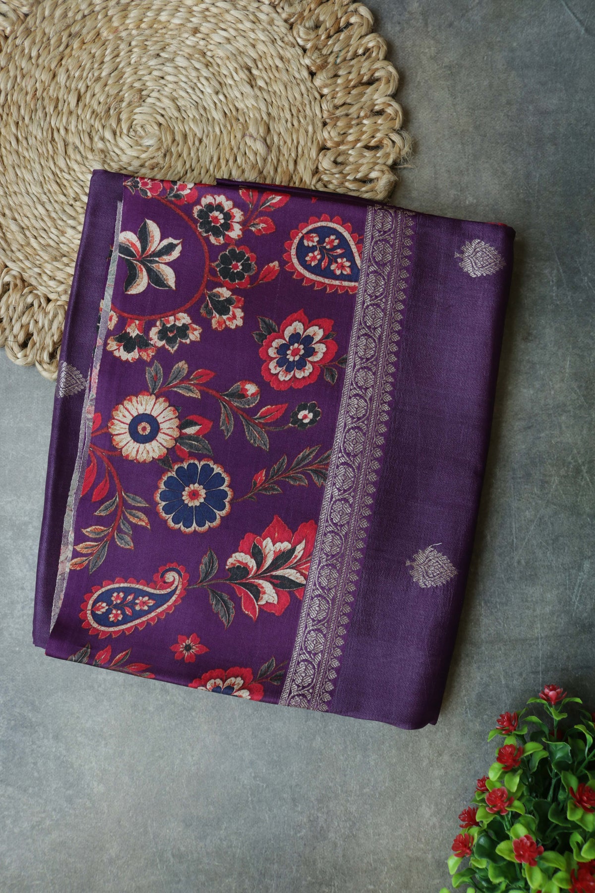 Deep Purple Tussar Silk Saree - Mokshaa