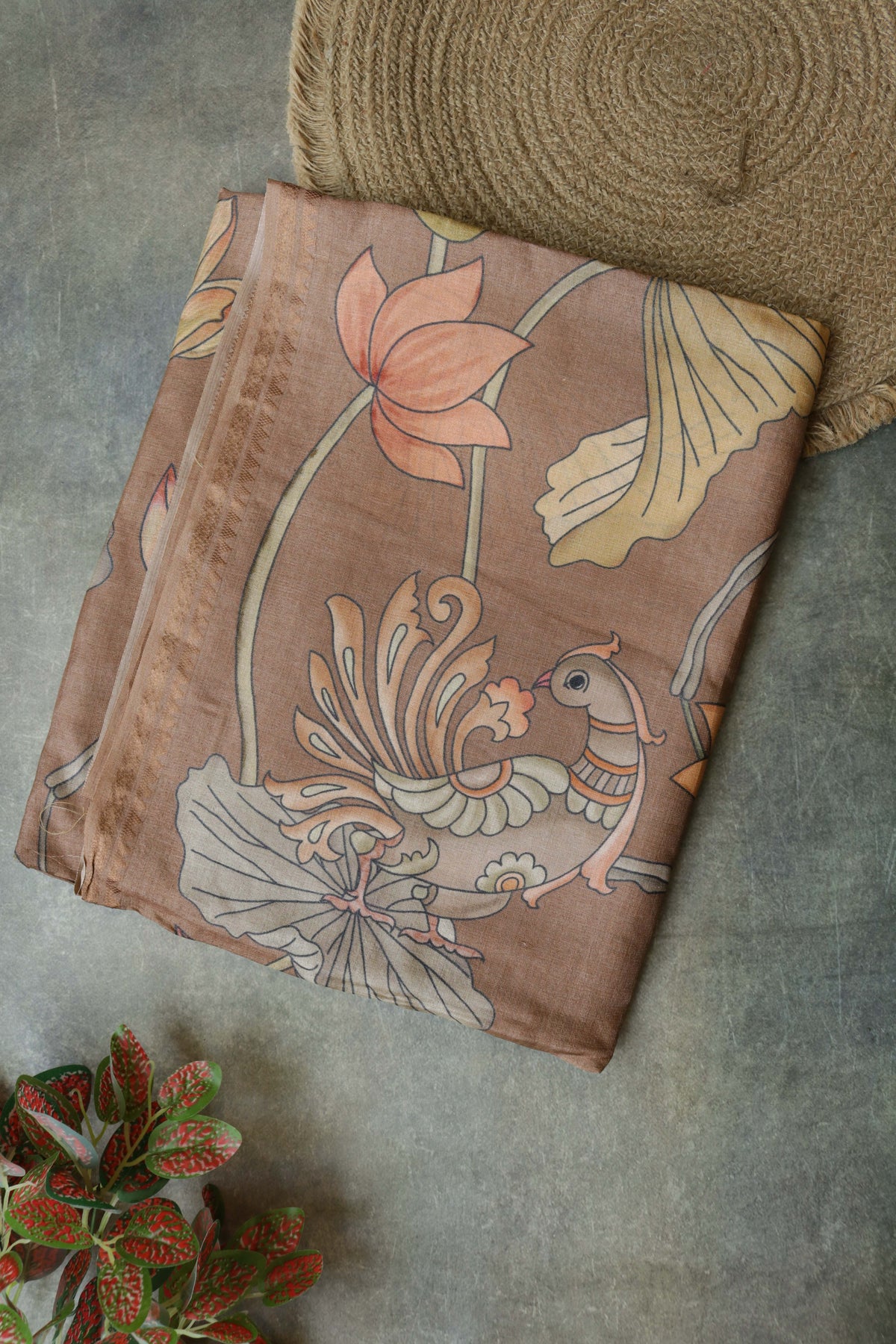 Peach Tussar Silk Saree