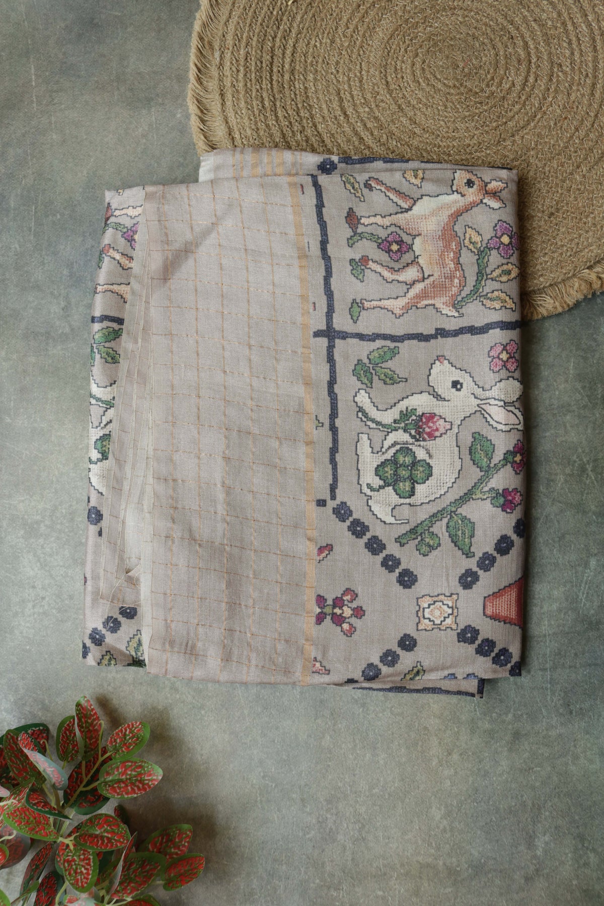 Grey Tussar Silk Saree