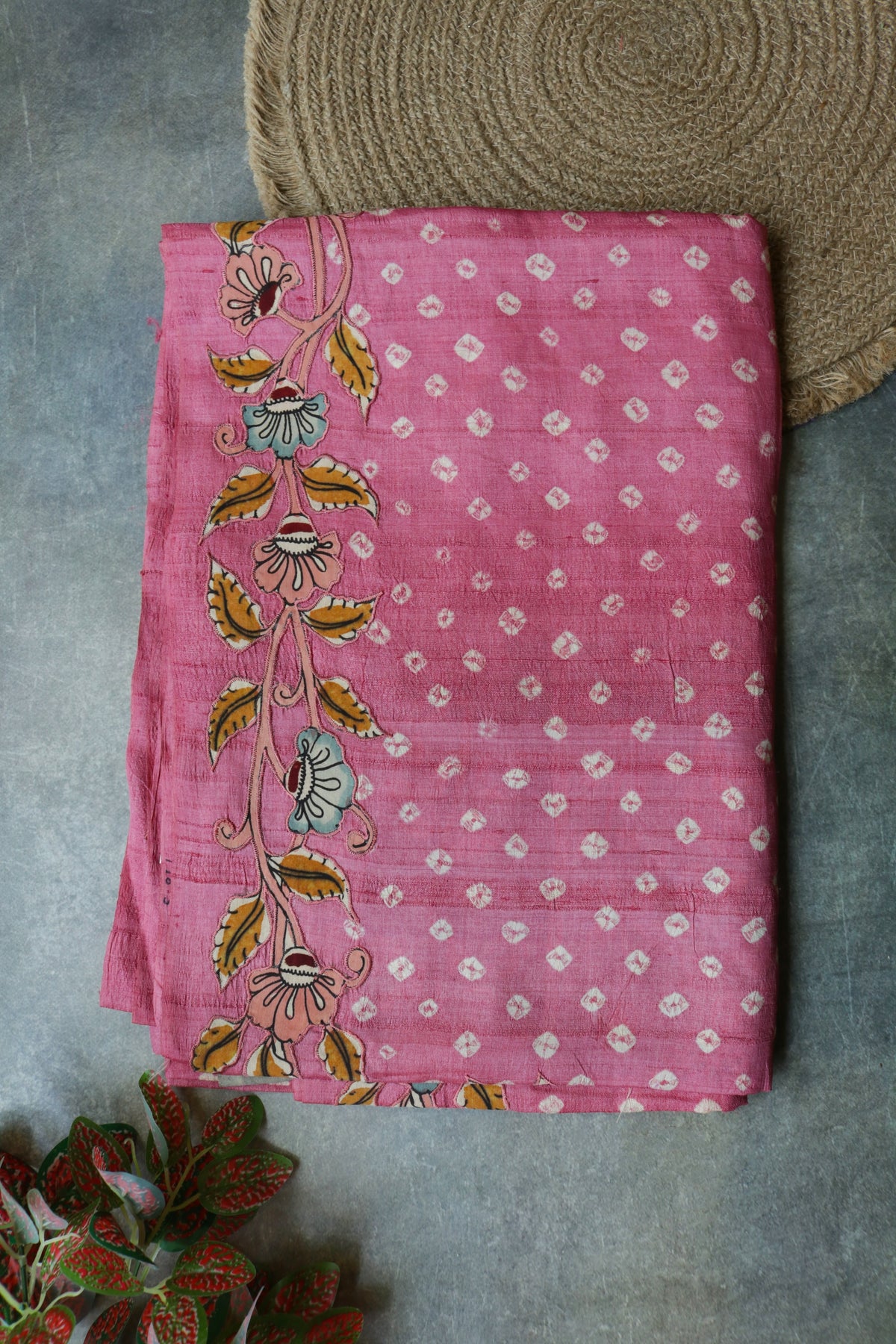 Rose Pink Tussar Silk Saree