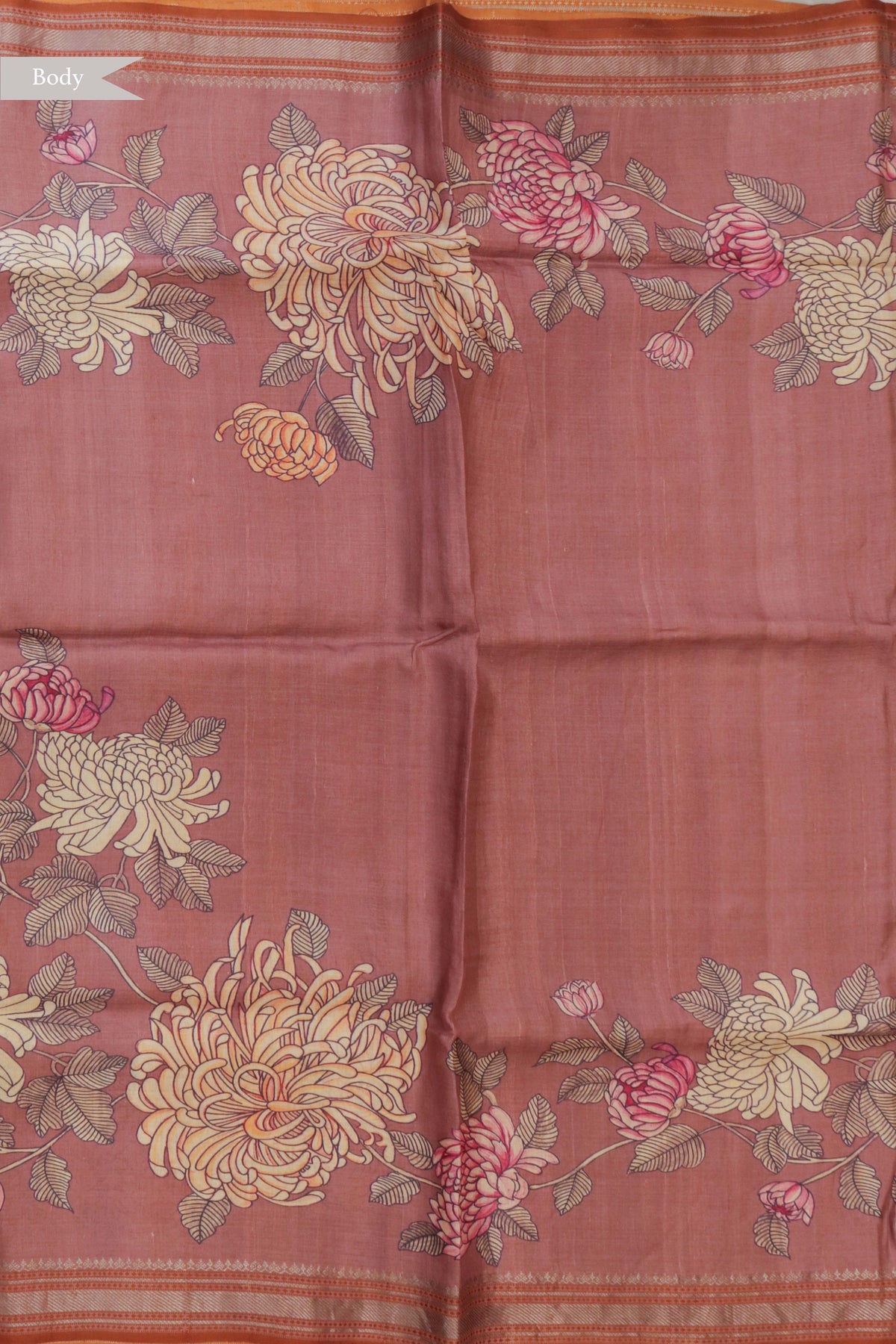 Dusty Rose Pink Tussar Silk Saree