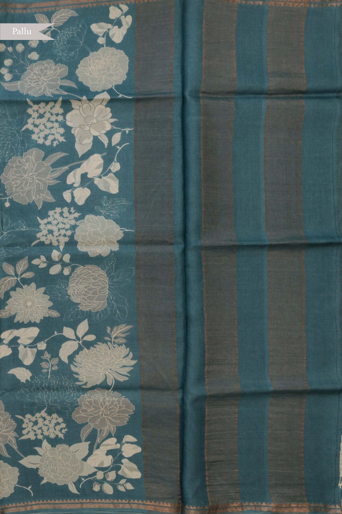 Teal Blue Tussar Silk Saree