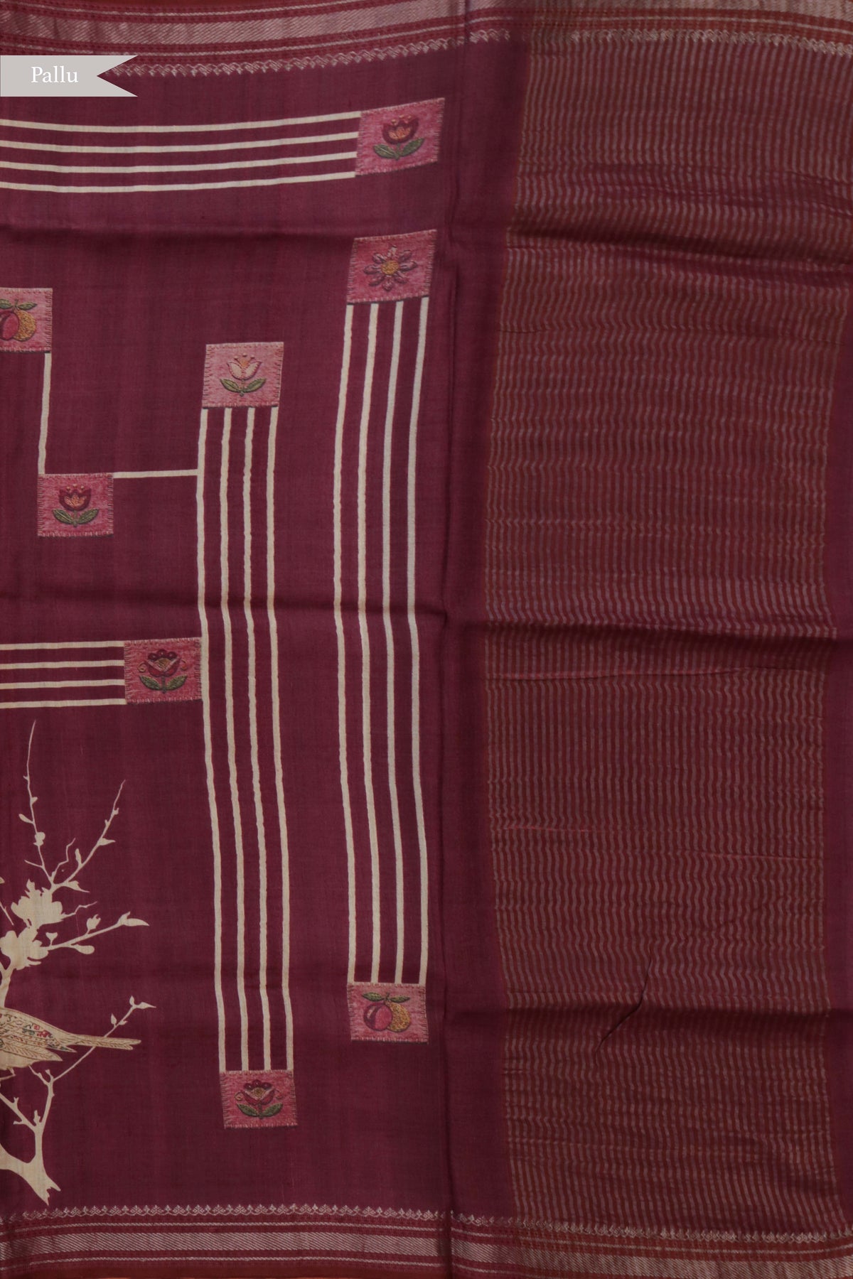 Wine Purple Tussar Silk Saree with Zari Border