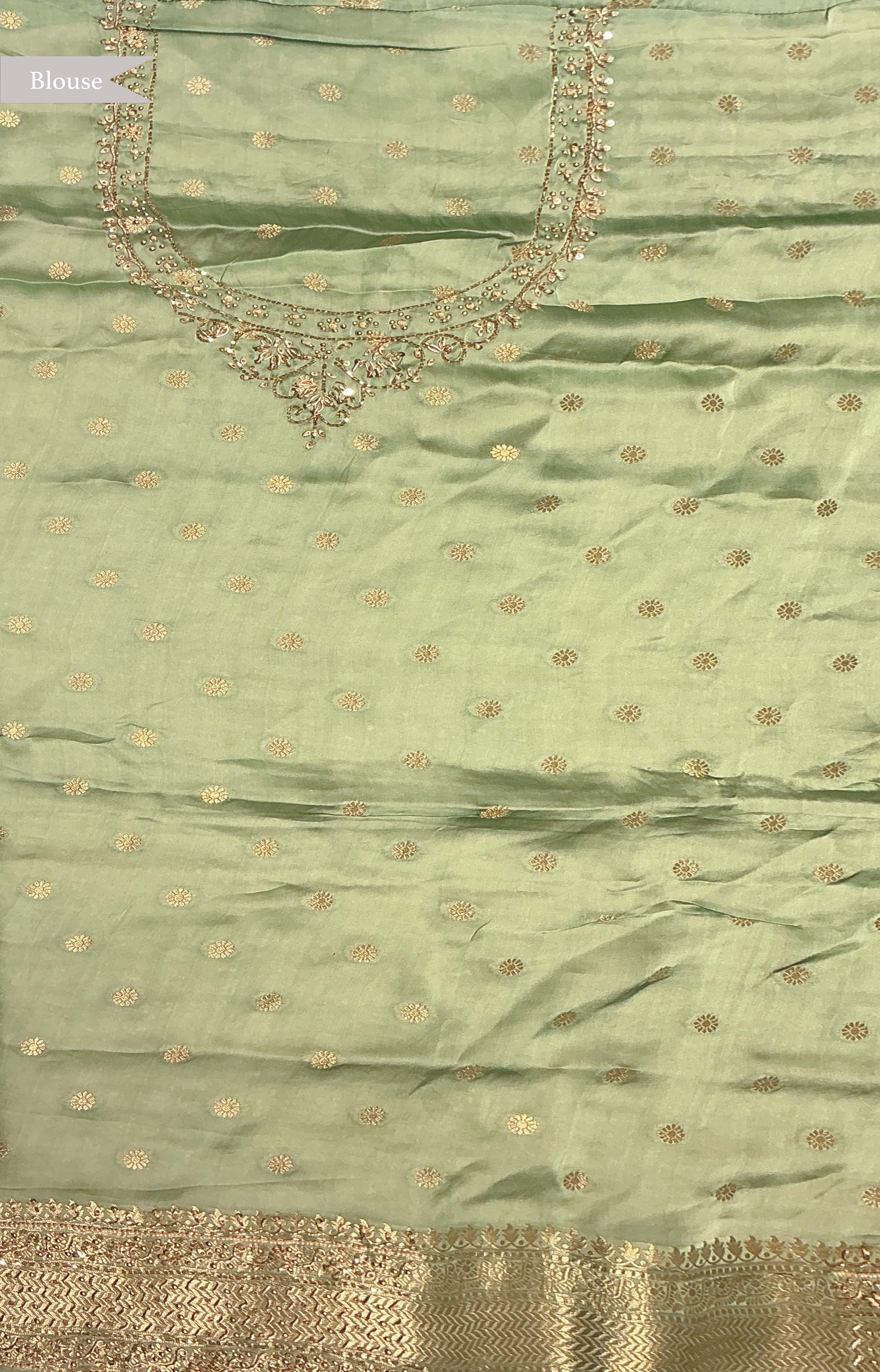 Mint Green Banarasi Satin Saree