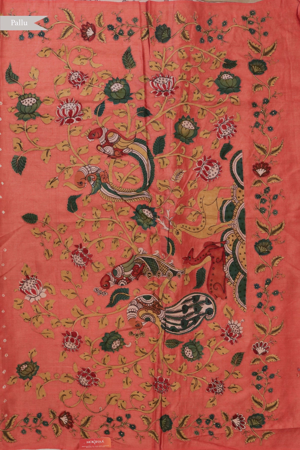 Coral Pink Tussar Silk Saree - Mokshaa