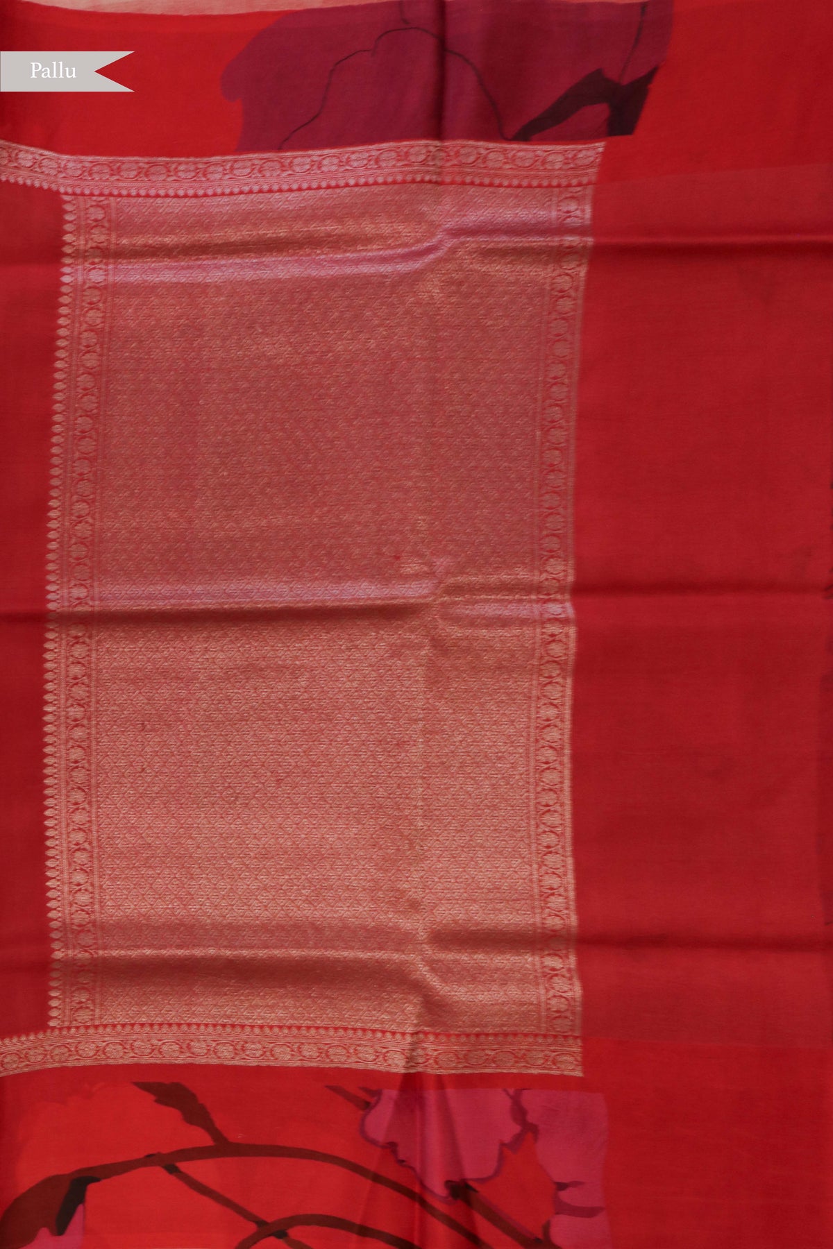 Red Floral Tussar Silk Saree
