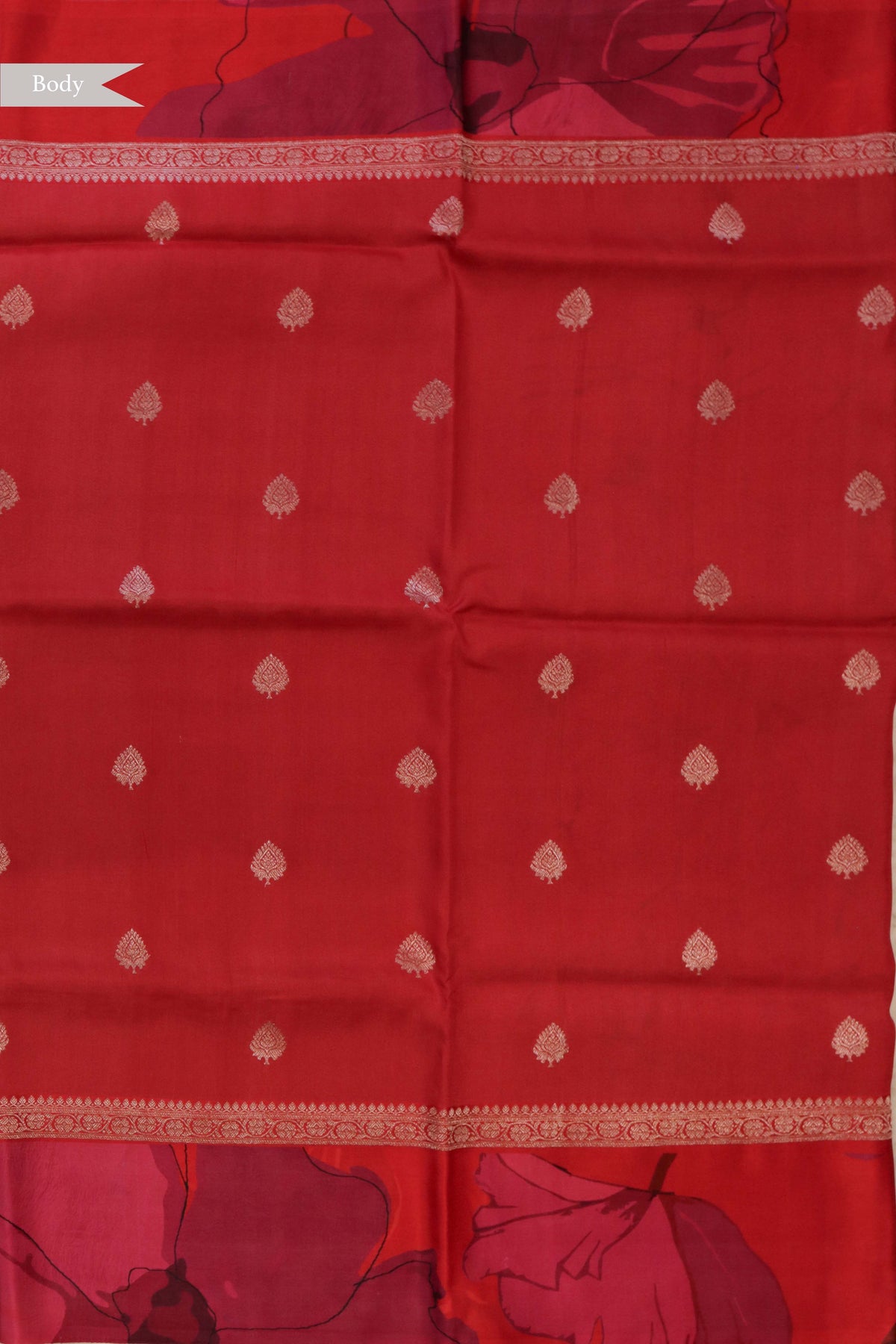 Red Floral Tussar Silk Saree