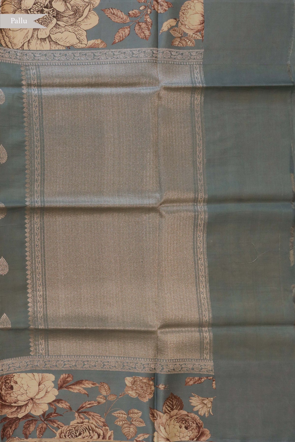 Dusty Blue Tussar Silk Saree - Mokshaa