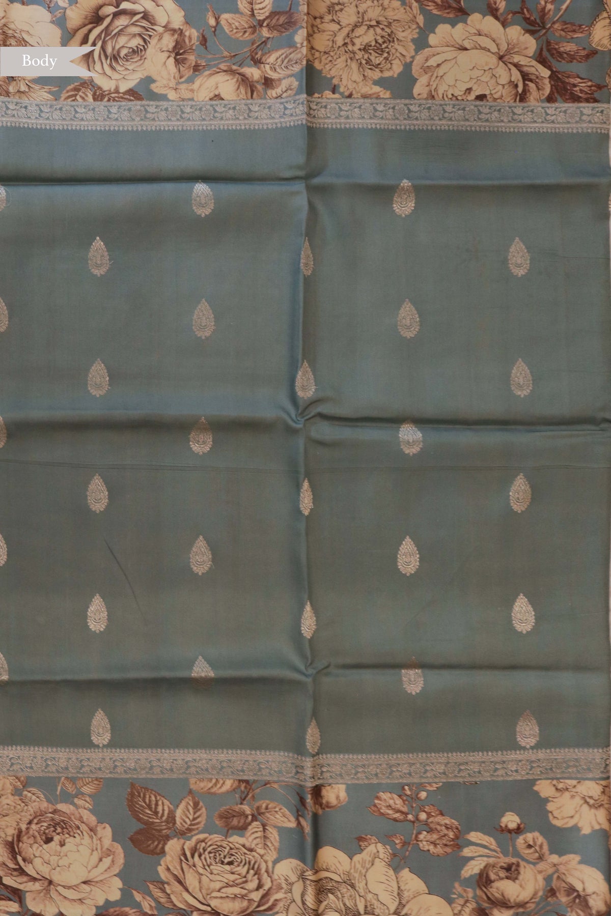 Dusty Blue Tussar Silk Saree - Mokshaa