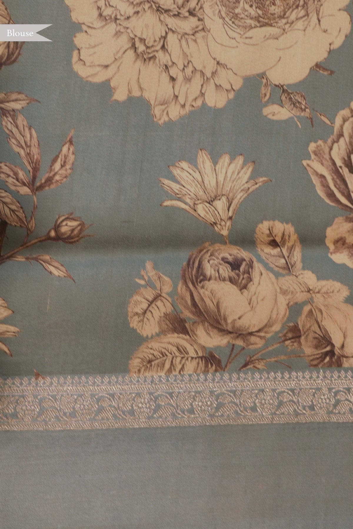 Dusty Blue Tussar Silk Saree - Mokshaa