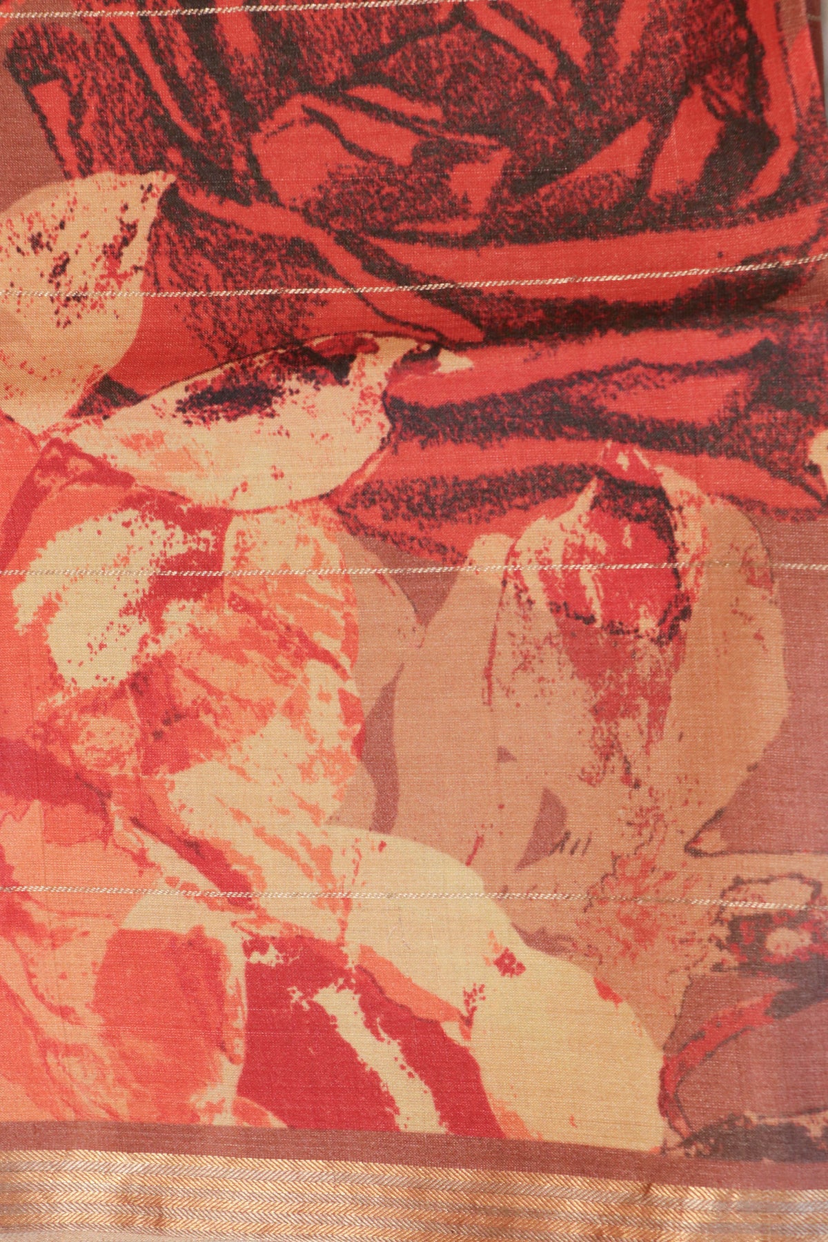 Rust Red Soft Tussar Silk Saree - Mokshaa