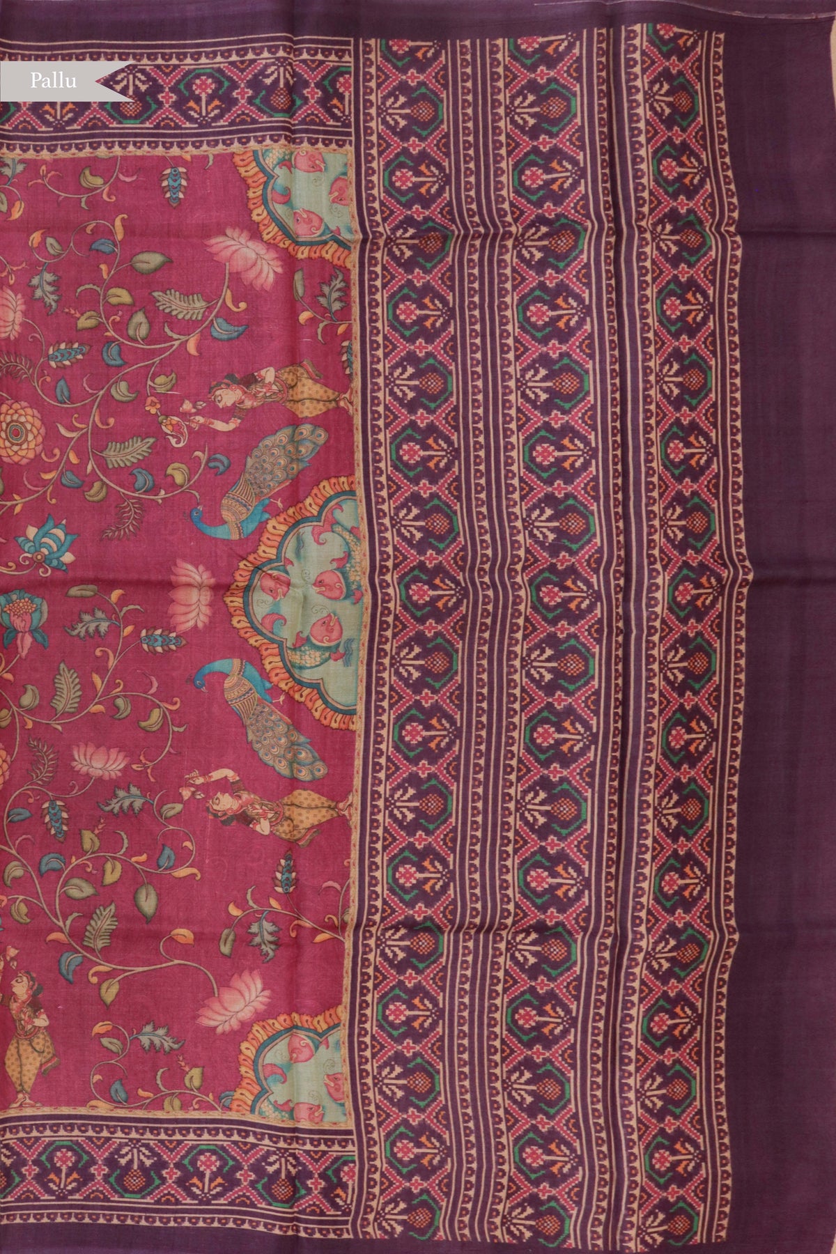 Magenta Kalamkari Tussar Saree
