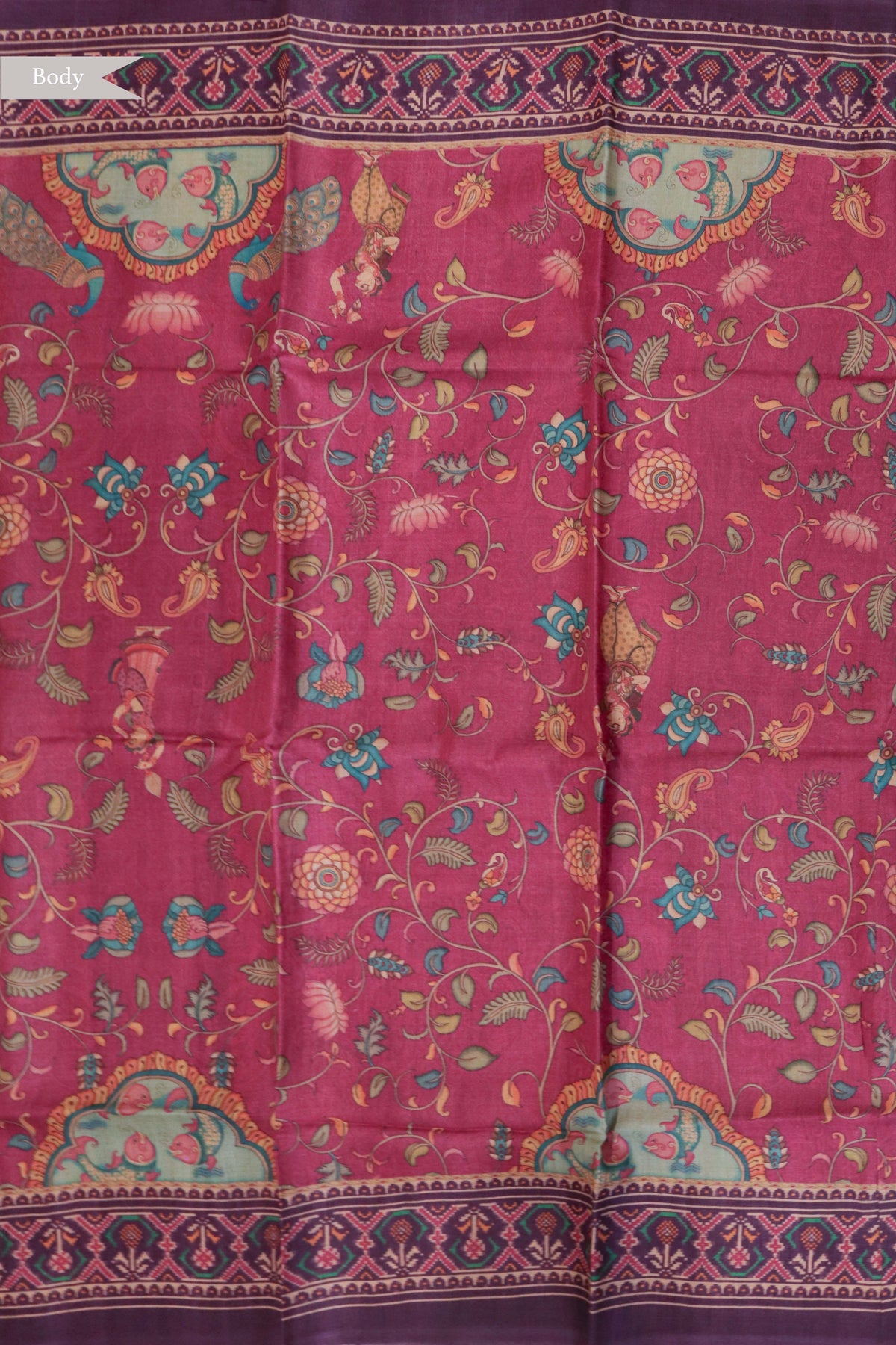 Magenta Kalamkari Tussar Saree
